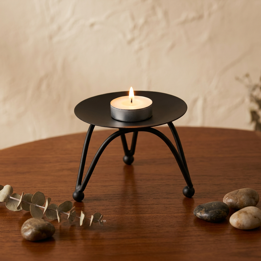 Metal Tealight and Diya Holder with 3 Legs Glow Table Black 7.5 X 7.5 X 5.5cm 1pc