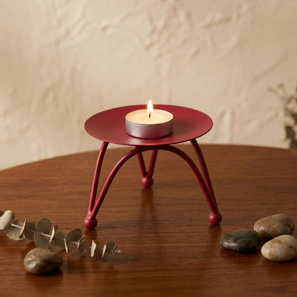 Metal Tealight and Diya Holder with 3 Legs Glow Table Red 7.5 X 7.5 X 5.5cm 1pc