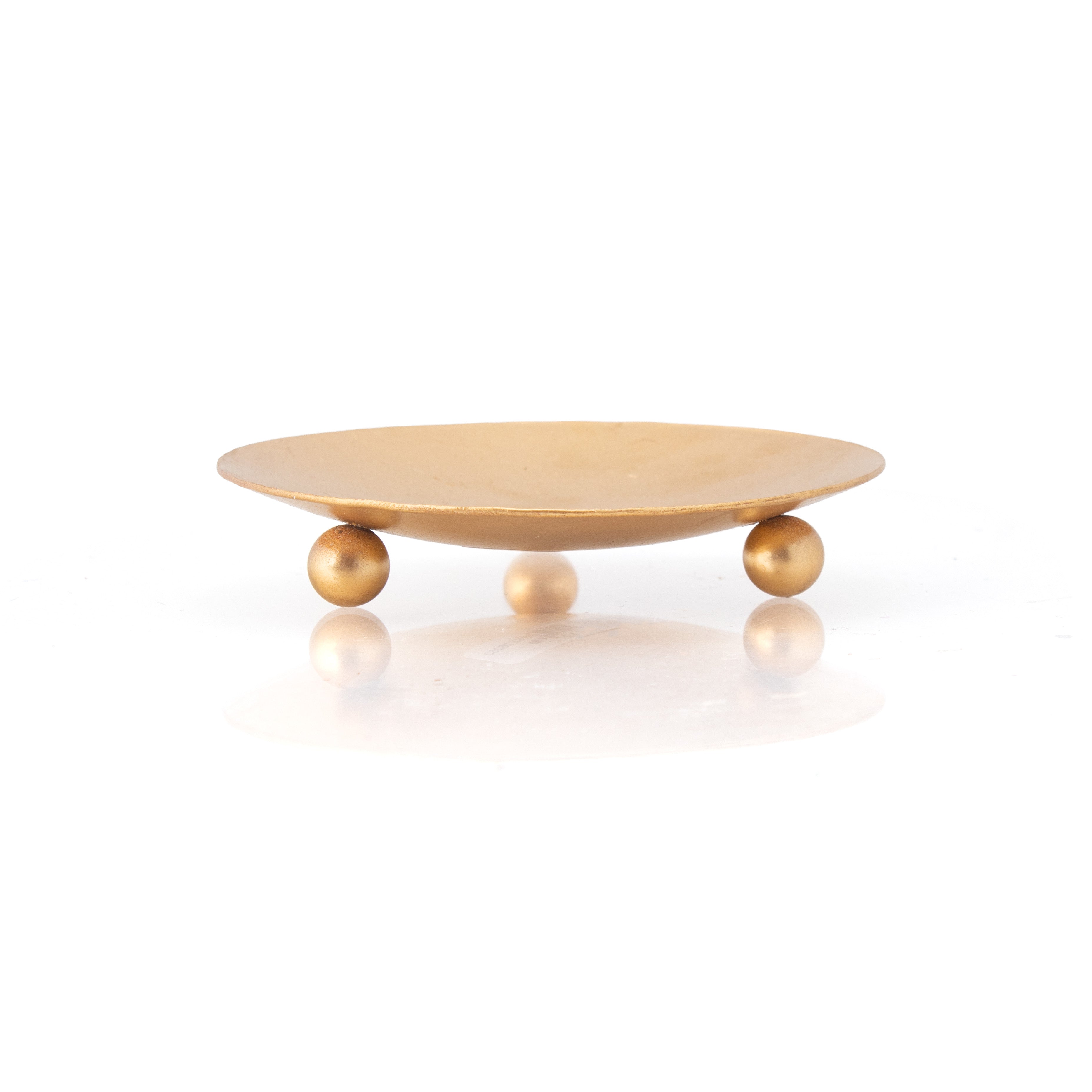 Round Ball Base Metal Candle Tray Gold 9.5 X 9.5 X 1.75cm 1pc