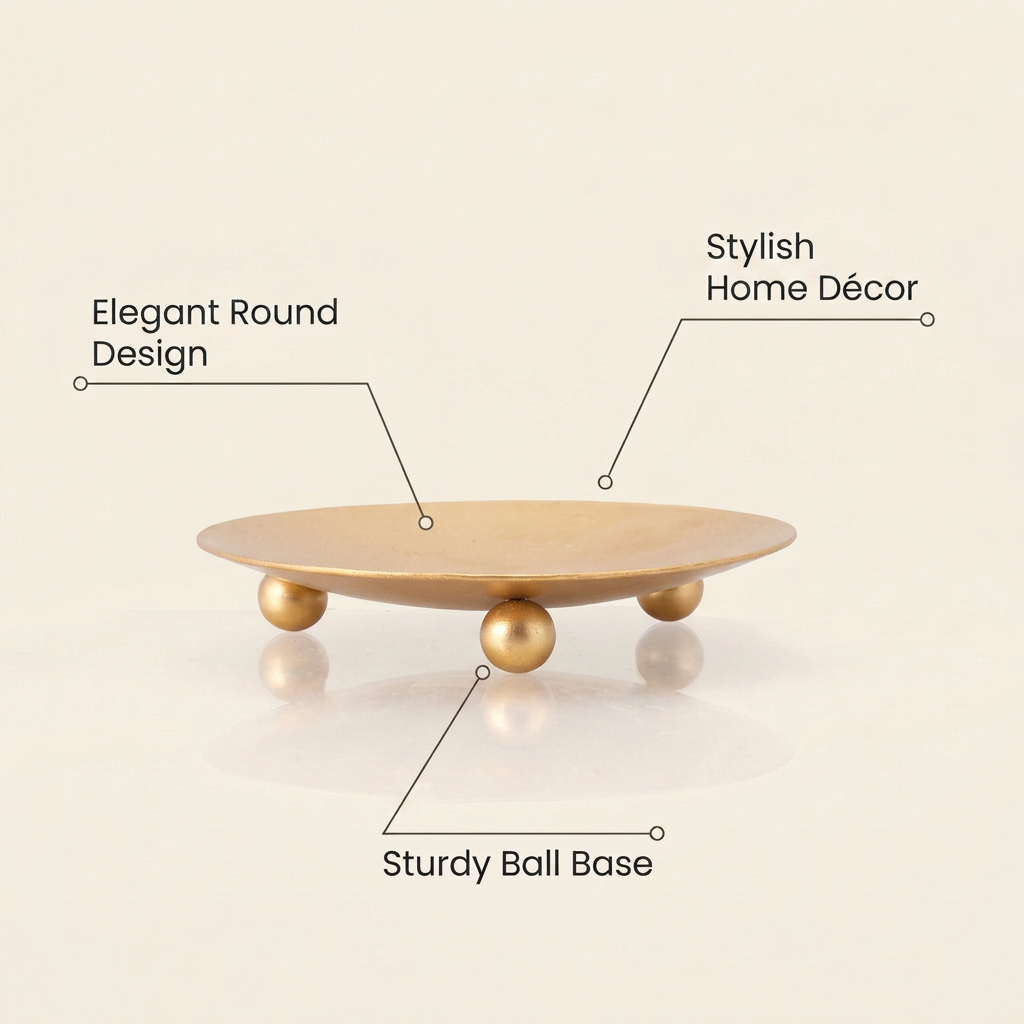 Round Ball Base Metal Candle Tray Gold 9.5 X 9.5 X 1.75cm 1pc