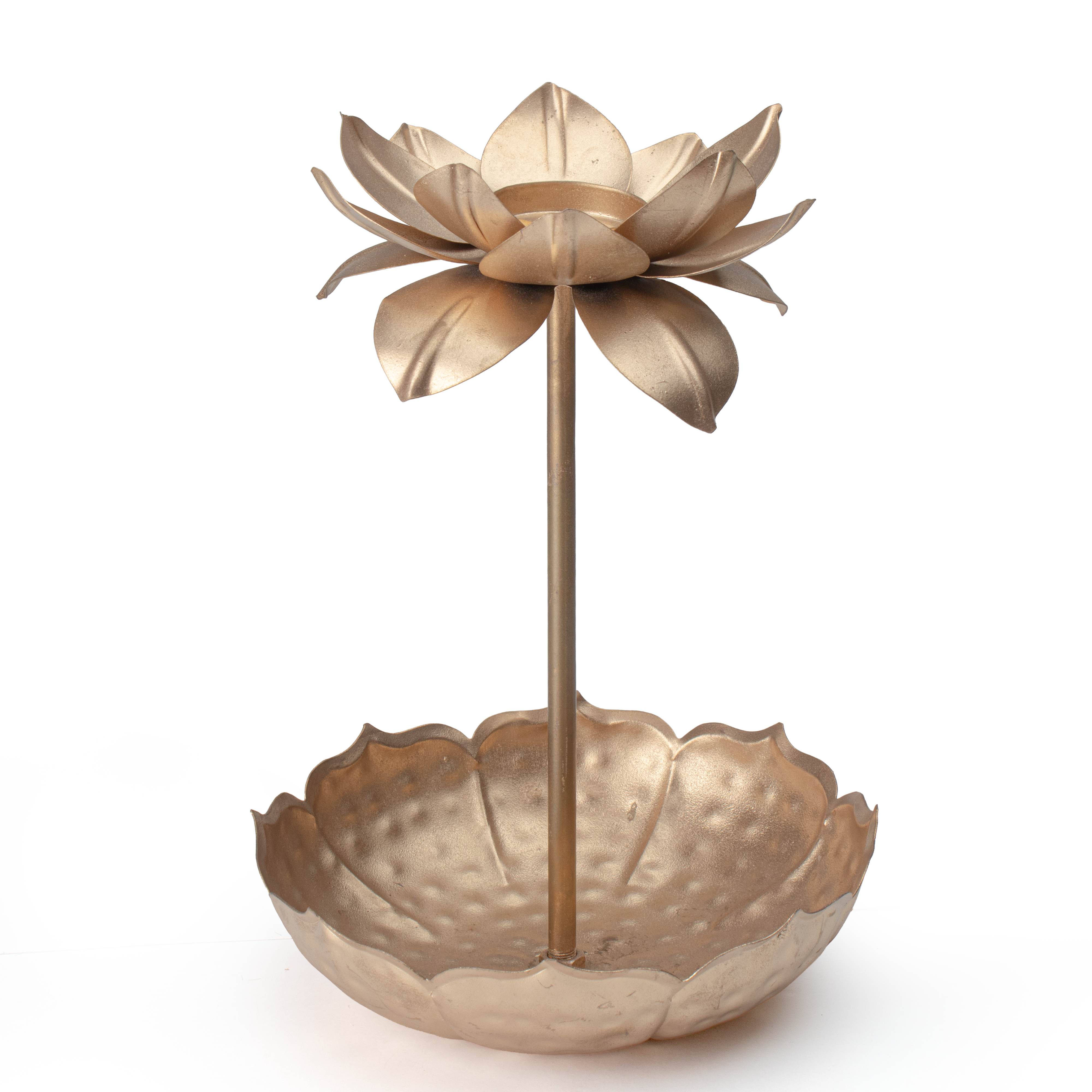Decorative Lotus Tea Light Candle Holder with Round Base Pedestal Gold 16 X 16 X 31cm 1pc