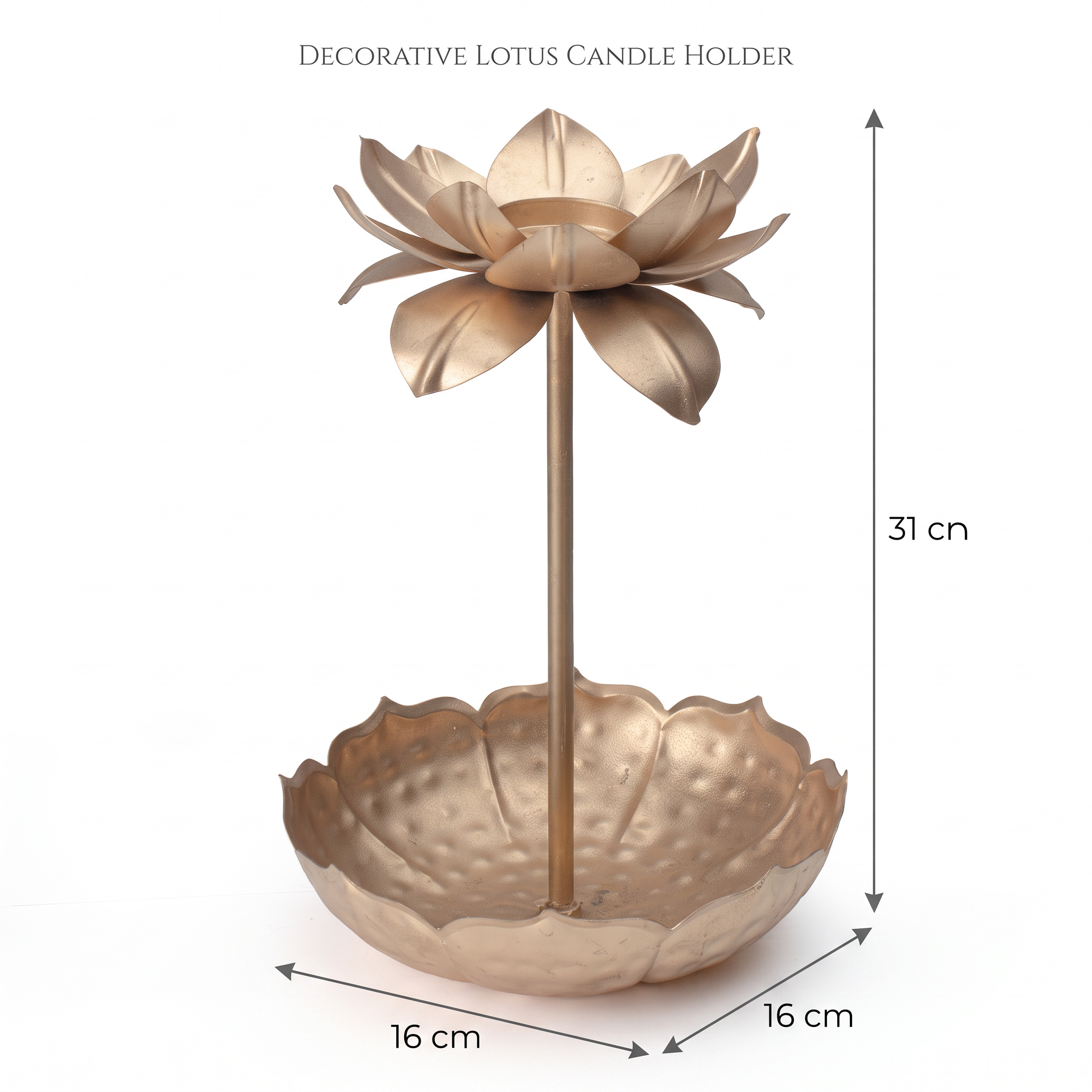 Decorative Lotus Tea Light Candle Holder with Round Base Pedestal Gold 16 X 16 X 31cm 1pc