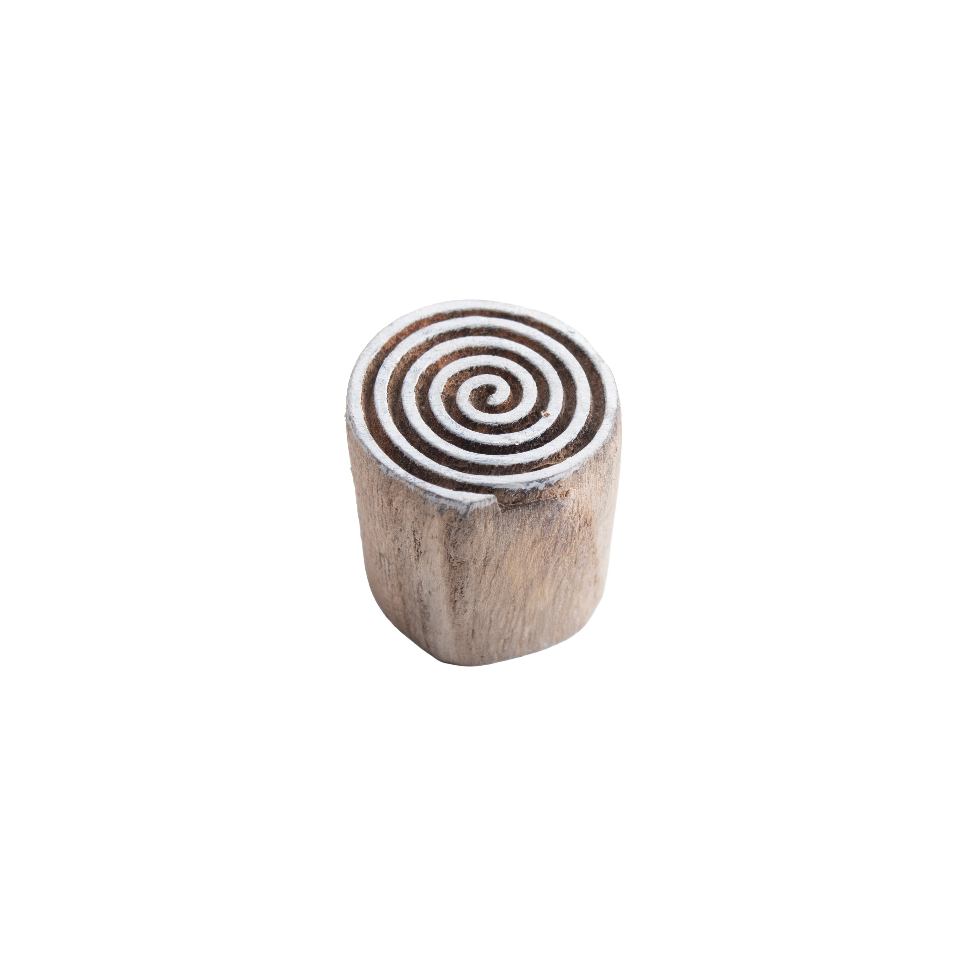 Hand Carved Wooden Printing Block Spiral Circle 1 inch Dia 1pc