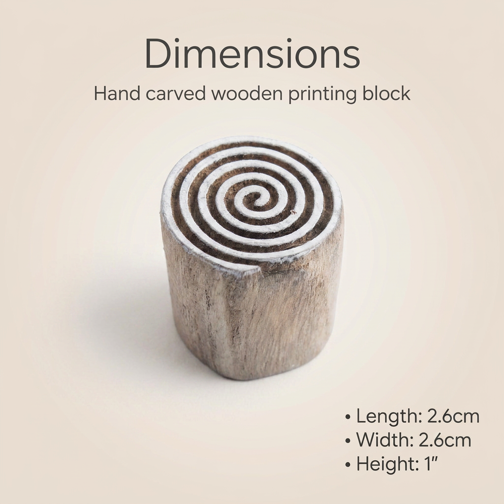 Hand Carved Wooden Printing Block Spiral Circle 1 inch Dia 1pc