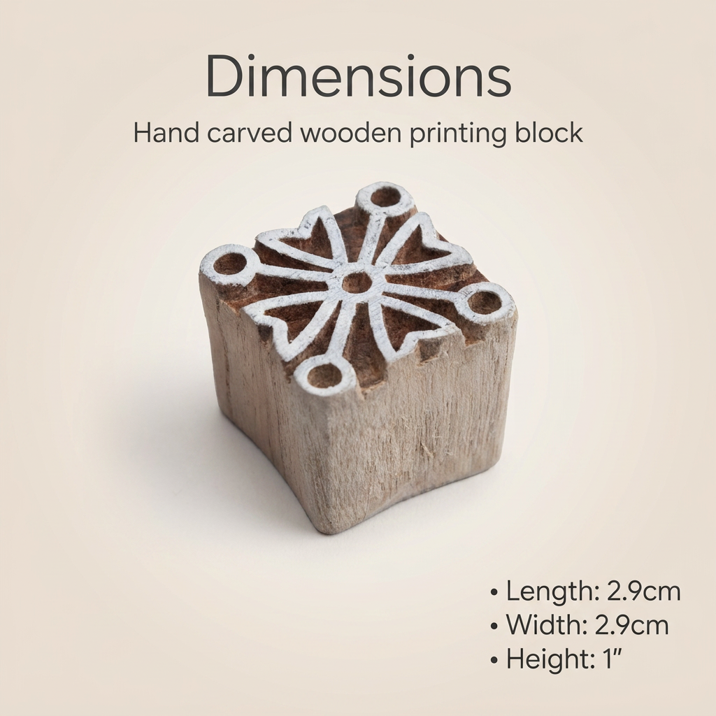 Hand Carved Wooden Printing Block Blossom Heritage W 1 inch X L 1 inch 1pc