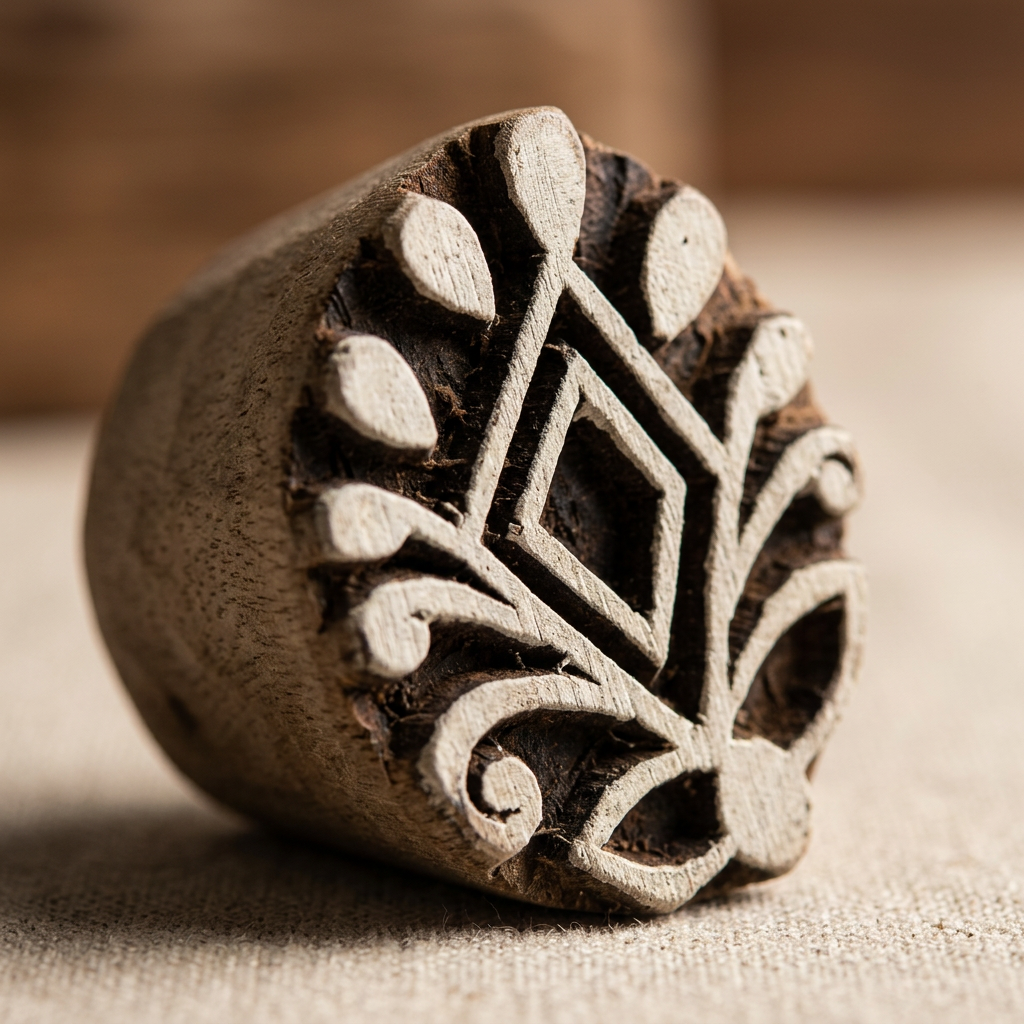 Hand Carved Wooden Printing Block Ethnic Bloom W 0.5inch X L 1 inch 1pc