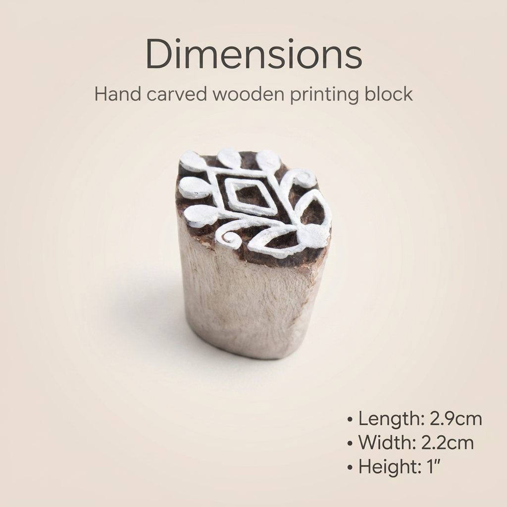 Hand Carved Wooden Printing Block Ethnic Bloom W 0.5inch X L 1 inch 1pc