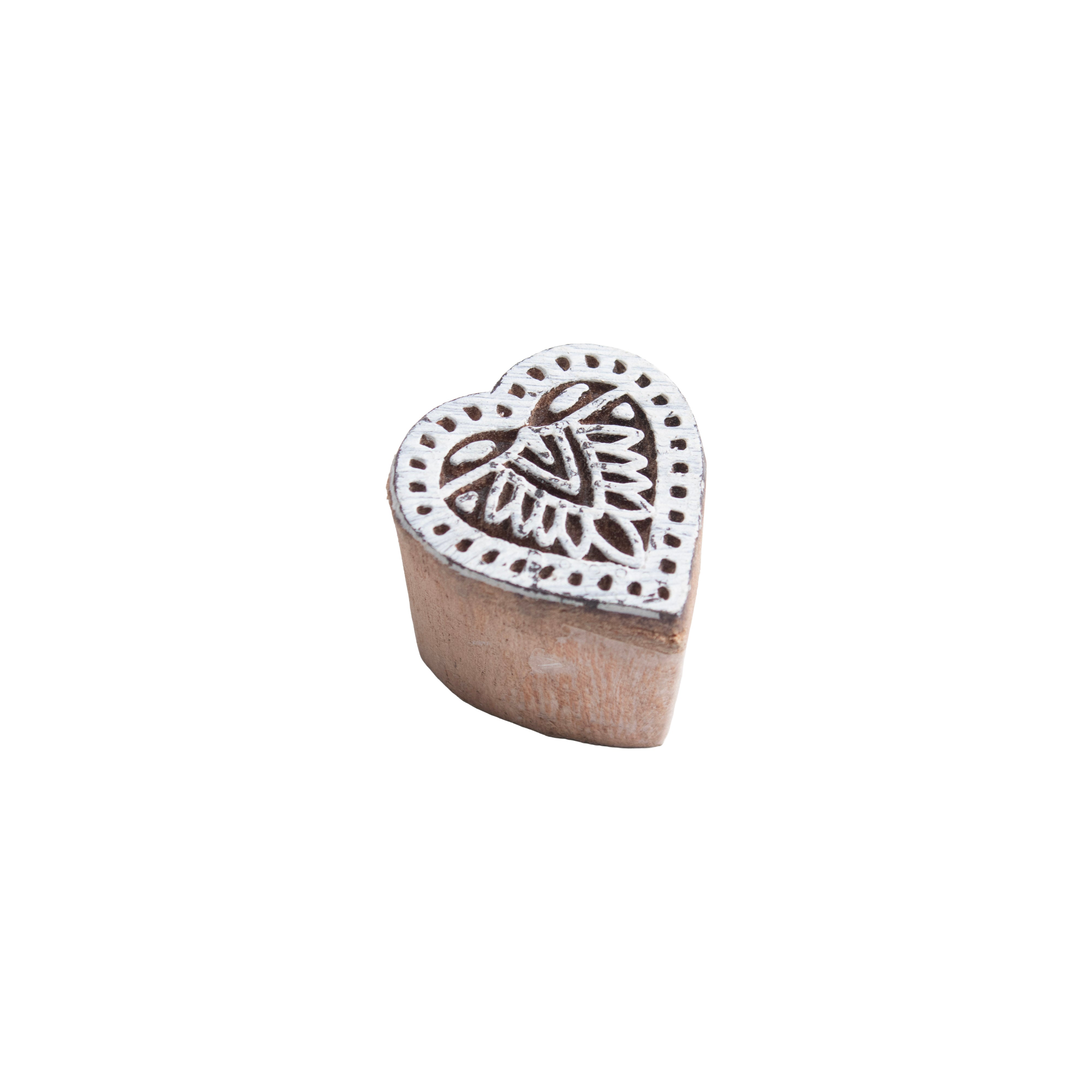Hand Carved Wooden Printing Block Ethnic Heart W 1 inch X L 1 inch 1pc