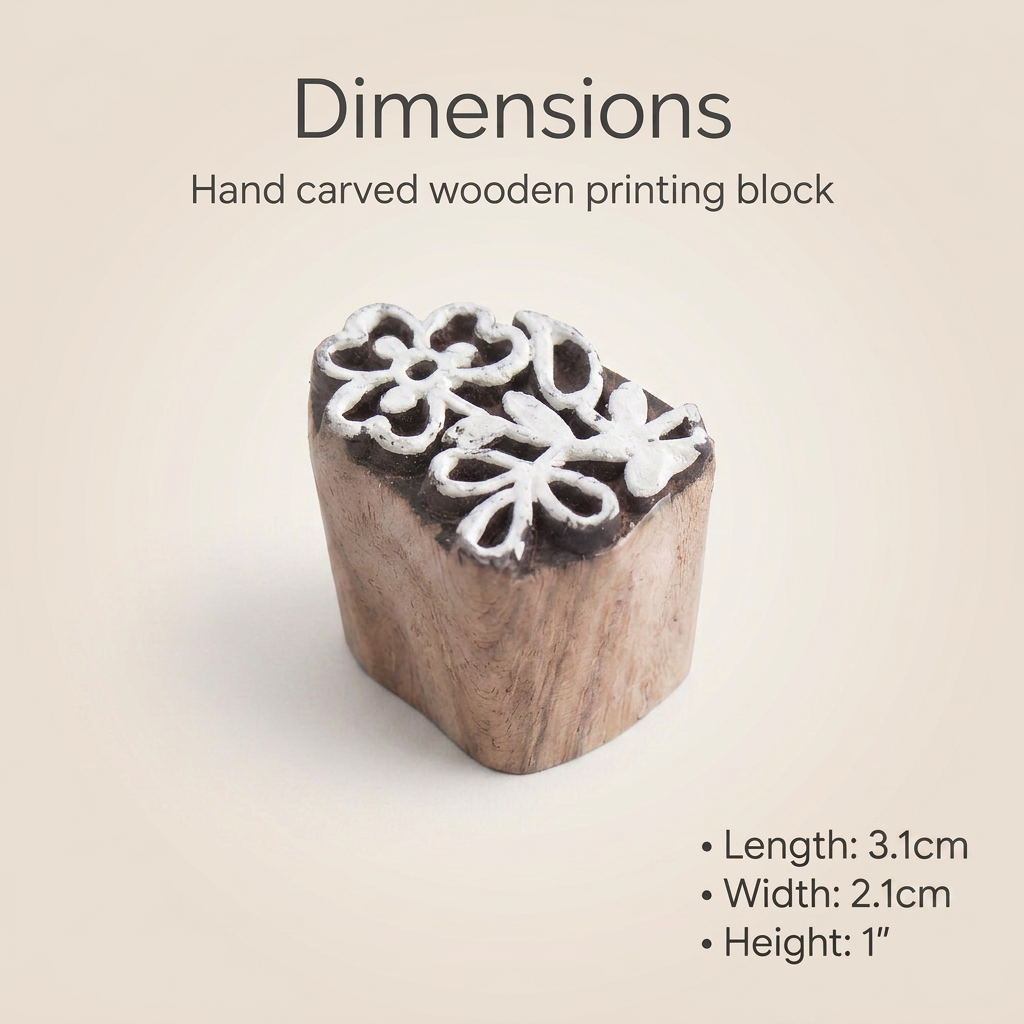 Hand Carved Wooden Printing Block Ethnic Bloom W 1 inch X L 1 inch 1pc
