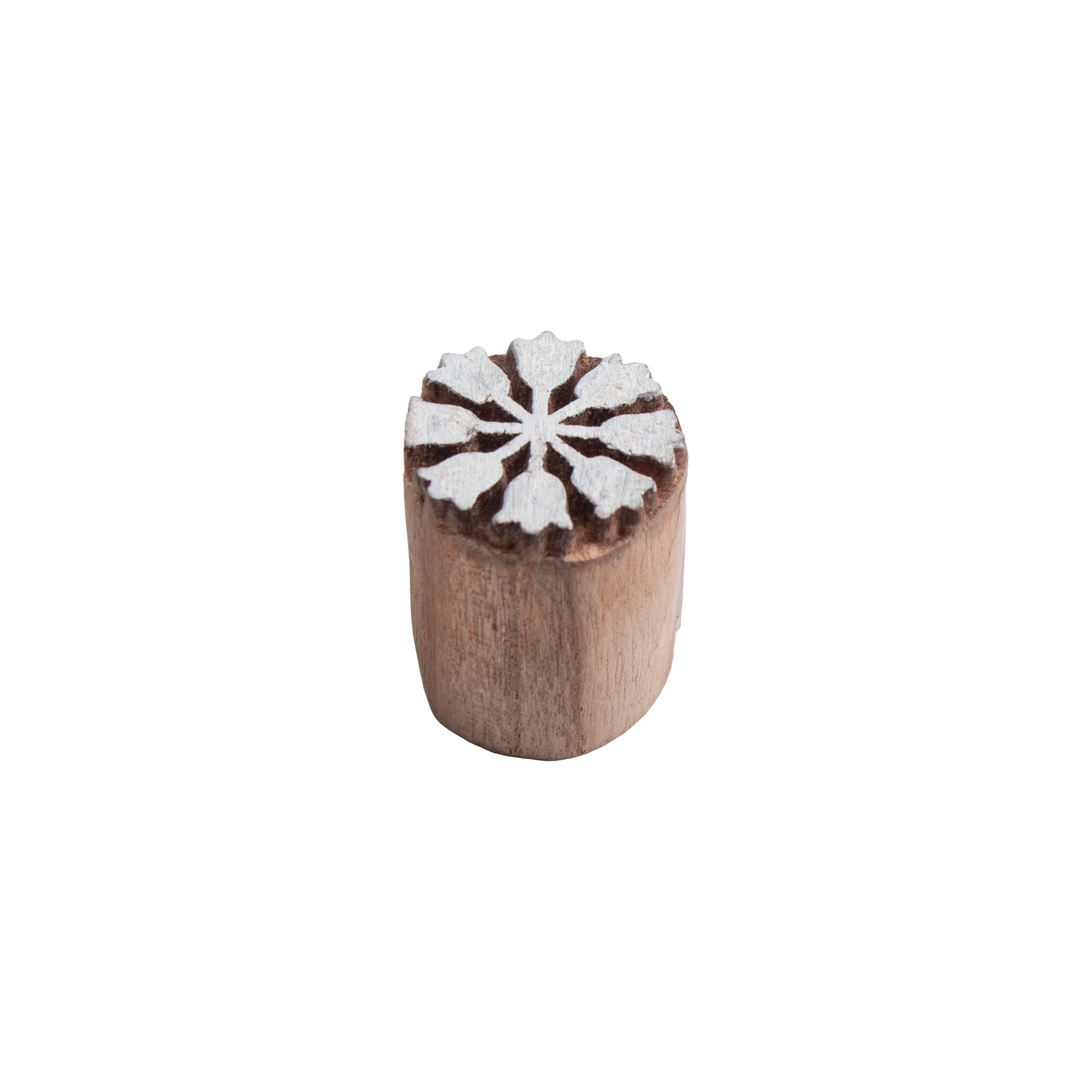 Hand Carved Wooden Printing Block Vintage Petals 1 inch Dia 1pc
