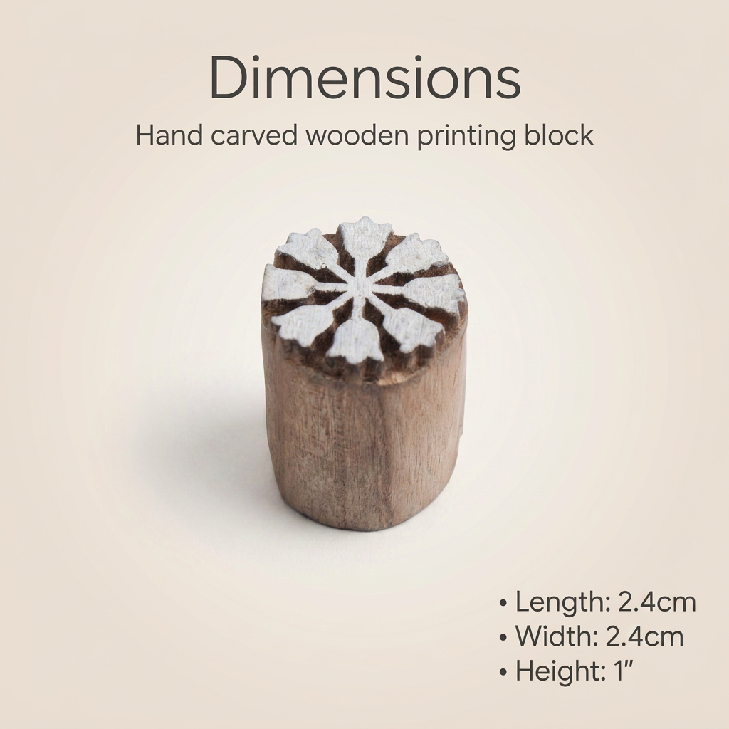 Hand Carved Wooden Printing Block Vintage Petals 1 inch Dia 1pc