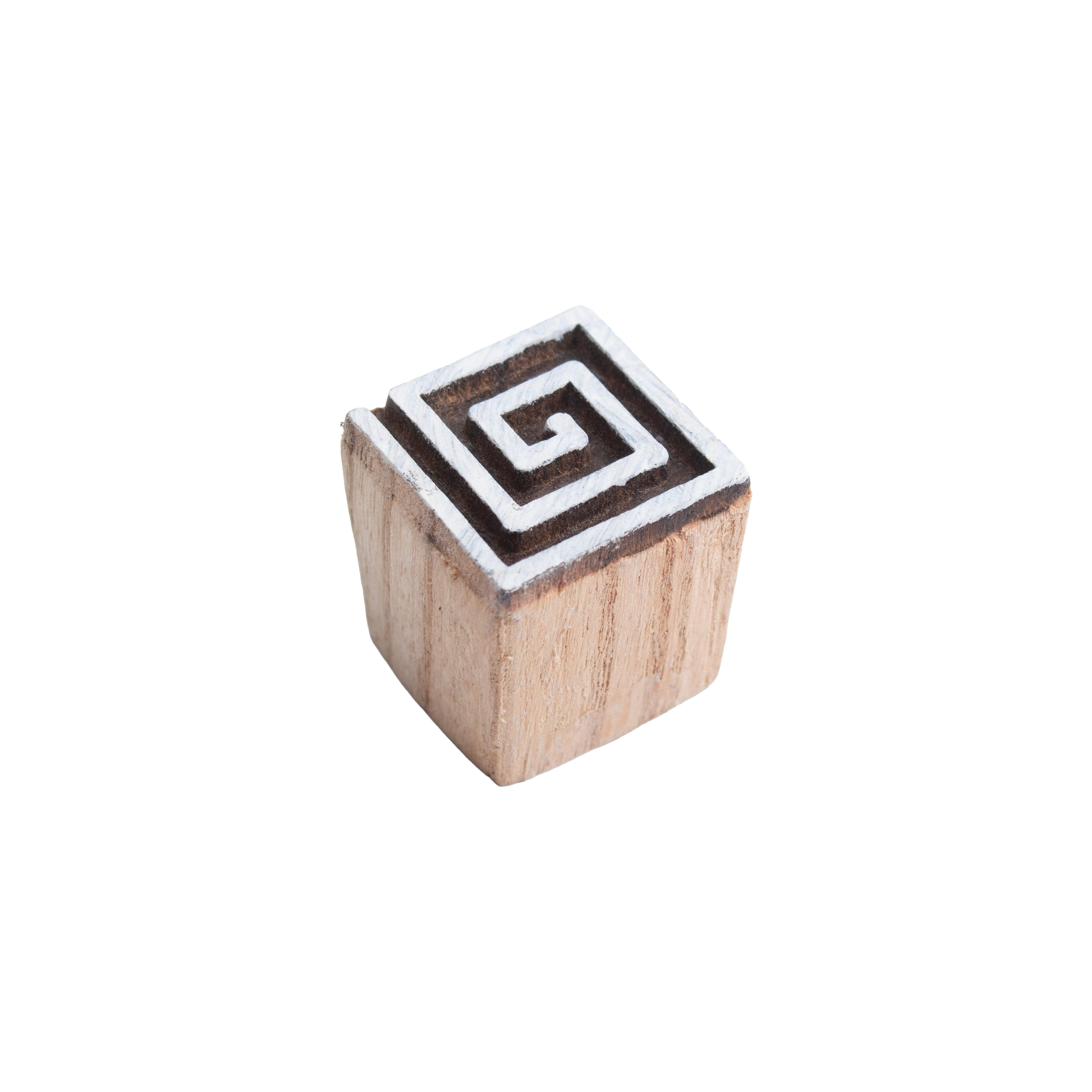 Hand Carved Wooden Printing Block Spiral Square W 1 inch X L 1 inch 1pc