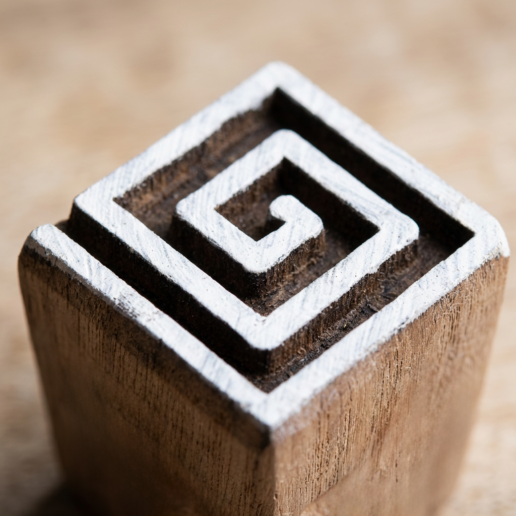 Hand Carved Wooden Printing Block Spiral Square W 1 inch X L 1 inch 1pc