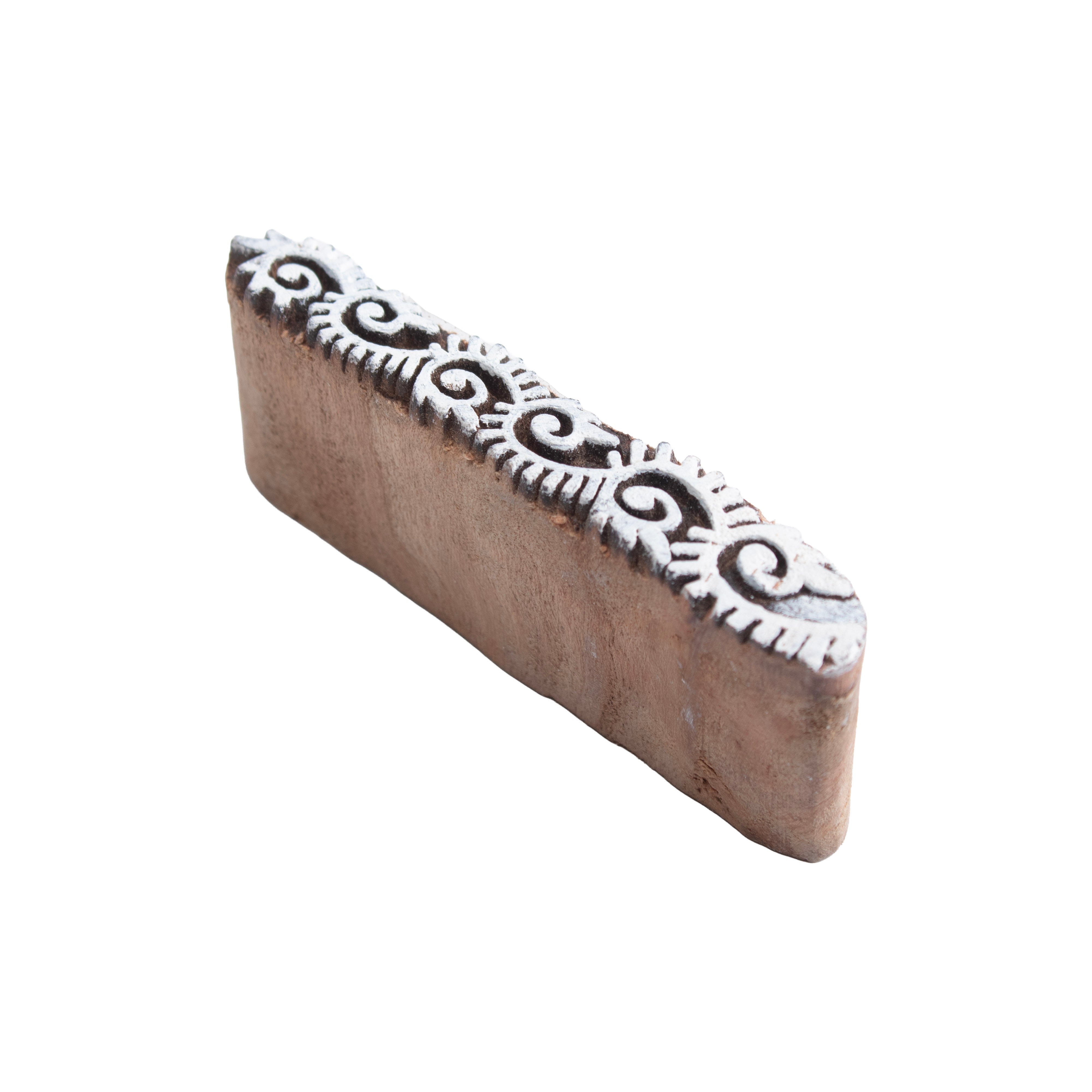Hand Carved Wooden Printing Block Swirl Tangle L 3inch 1pc