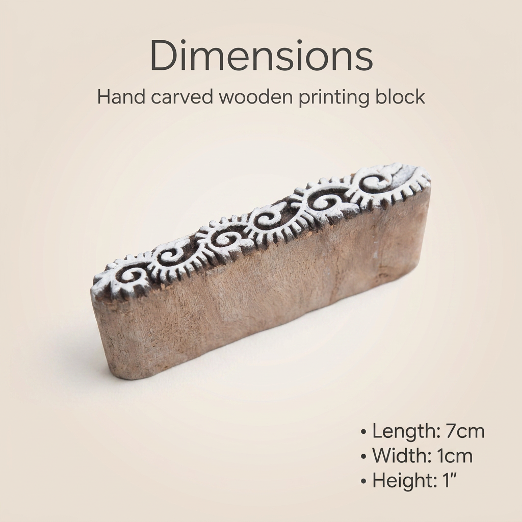 Hand Carved Wooden Printing Block Swirl Tangle L 3inch 1pc
