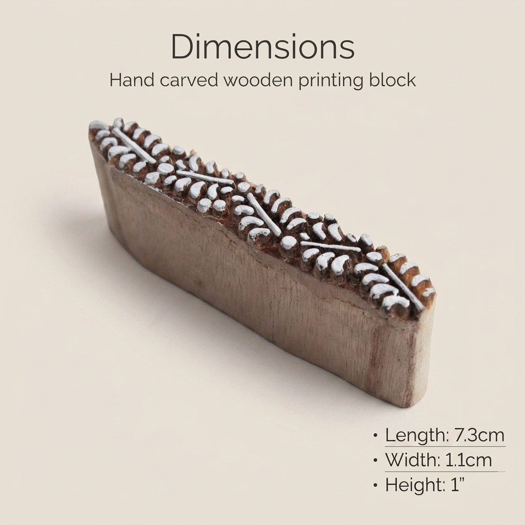Hand Carved Wooden Printing Block Nature Trace L 3inch 1pc