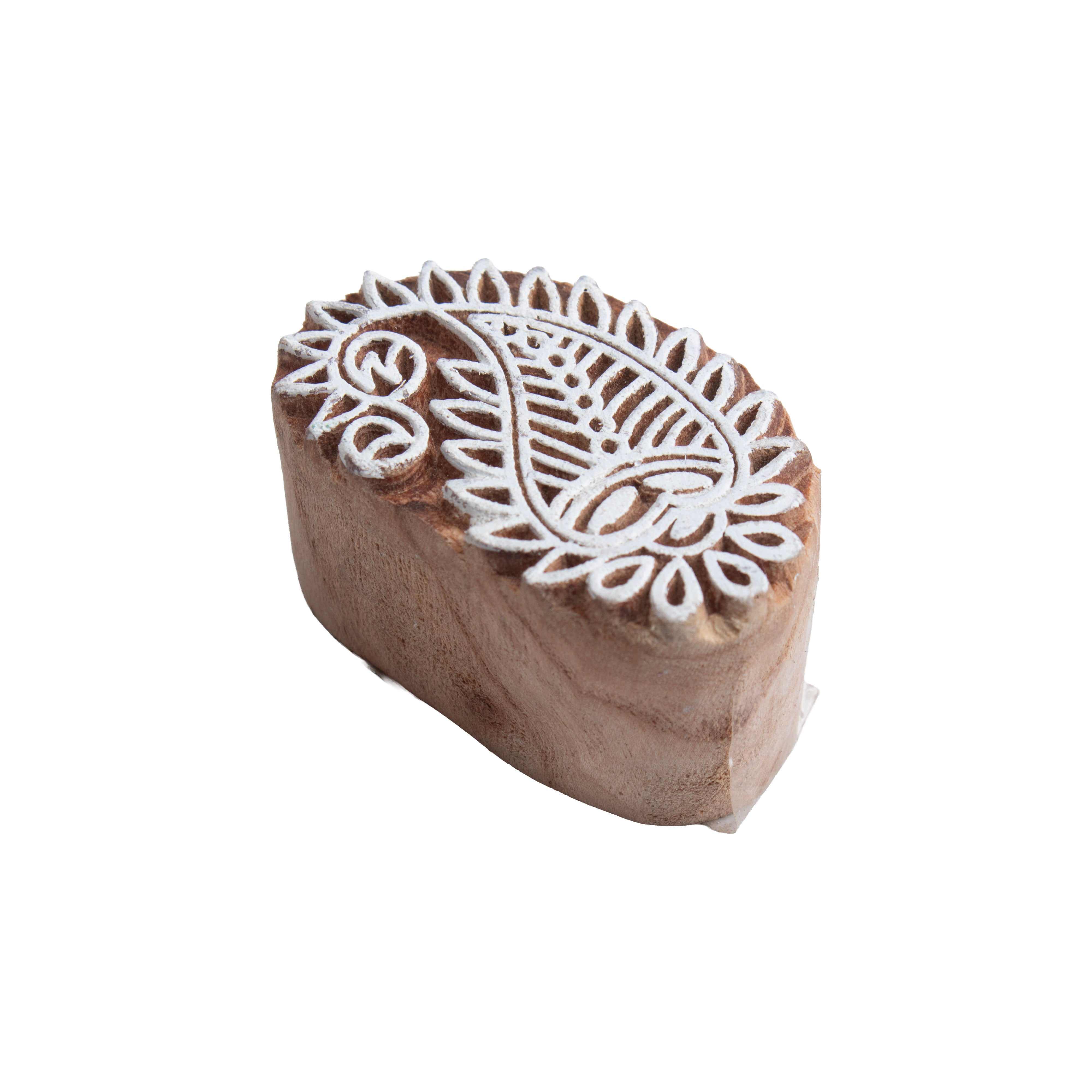 Hand Carved Wooden Printing Block Paisley Foliage W 2inch X L 2inch 1pc