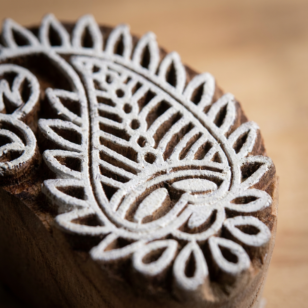 Hand Carved Wooden Printing Block Paisley Foliage W 2inch X L 2inch 1pc