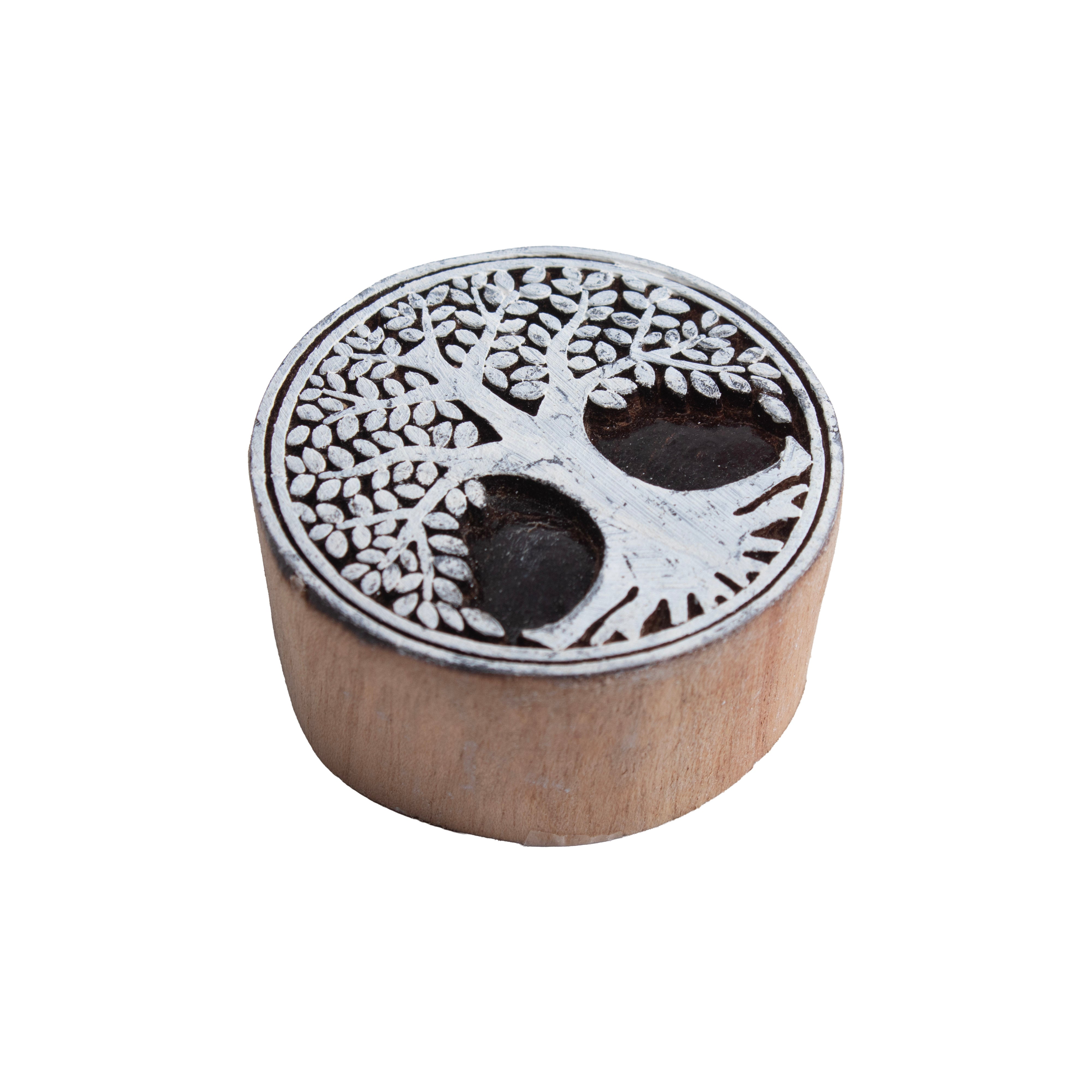 Hand Carved Wooden Printing Block Heritage Tree 2.5inch Dia 1pc