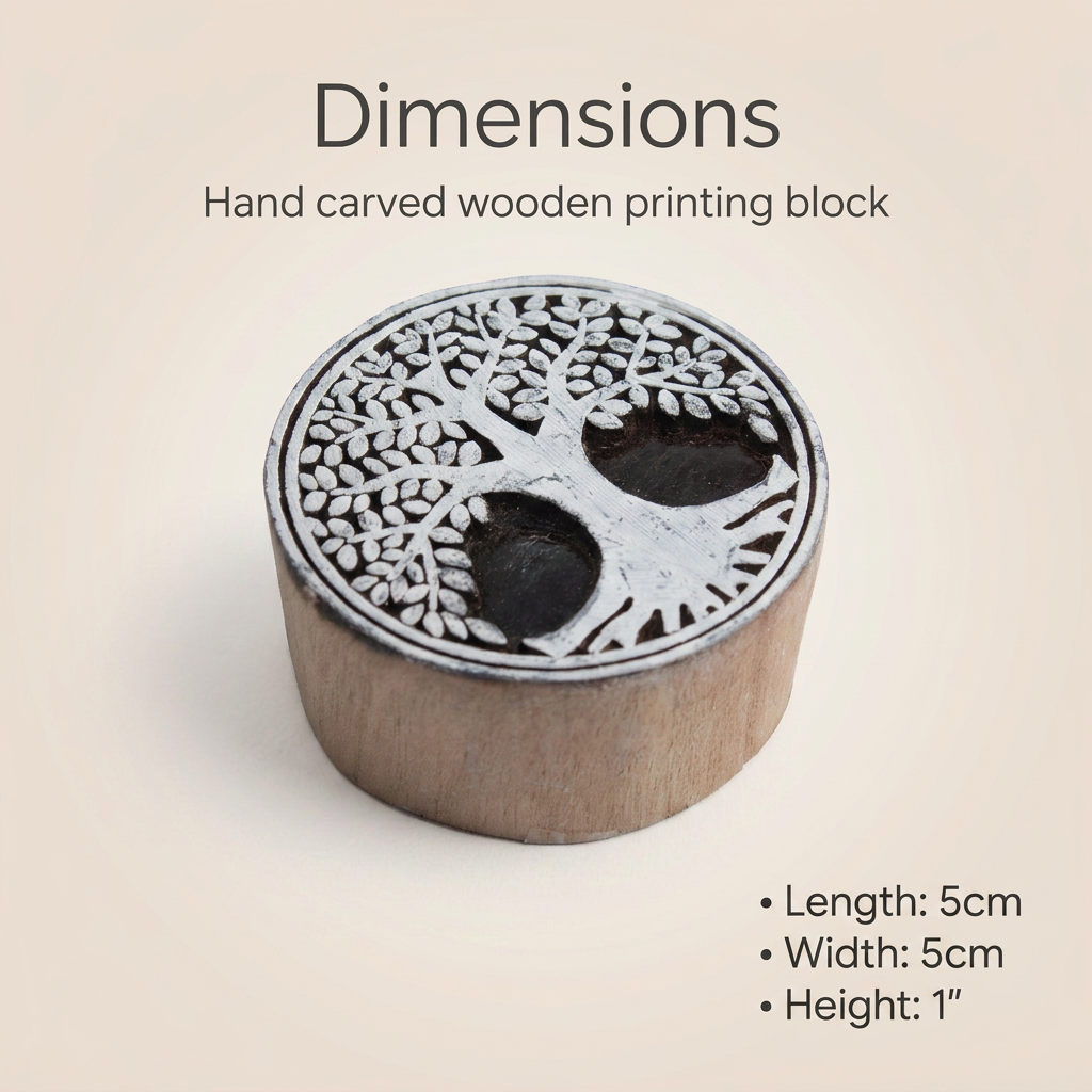 Hand Carved Wooden Printing Block Heritage Tree 2.5inch Dia 1pc