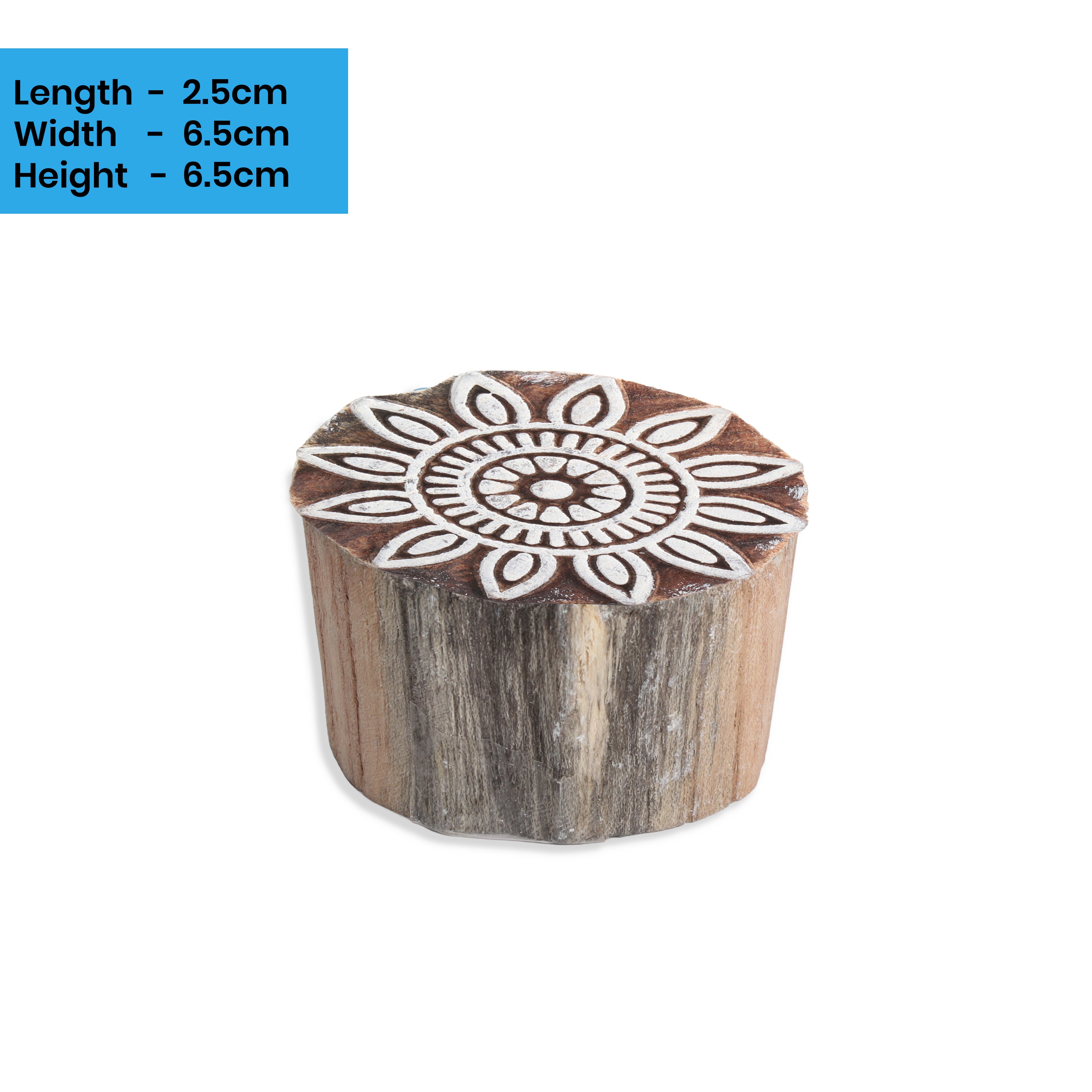 Hand Carved Wooden Printing Block Floral Harmony 2.5inch Dia 1pc
