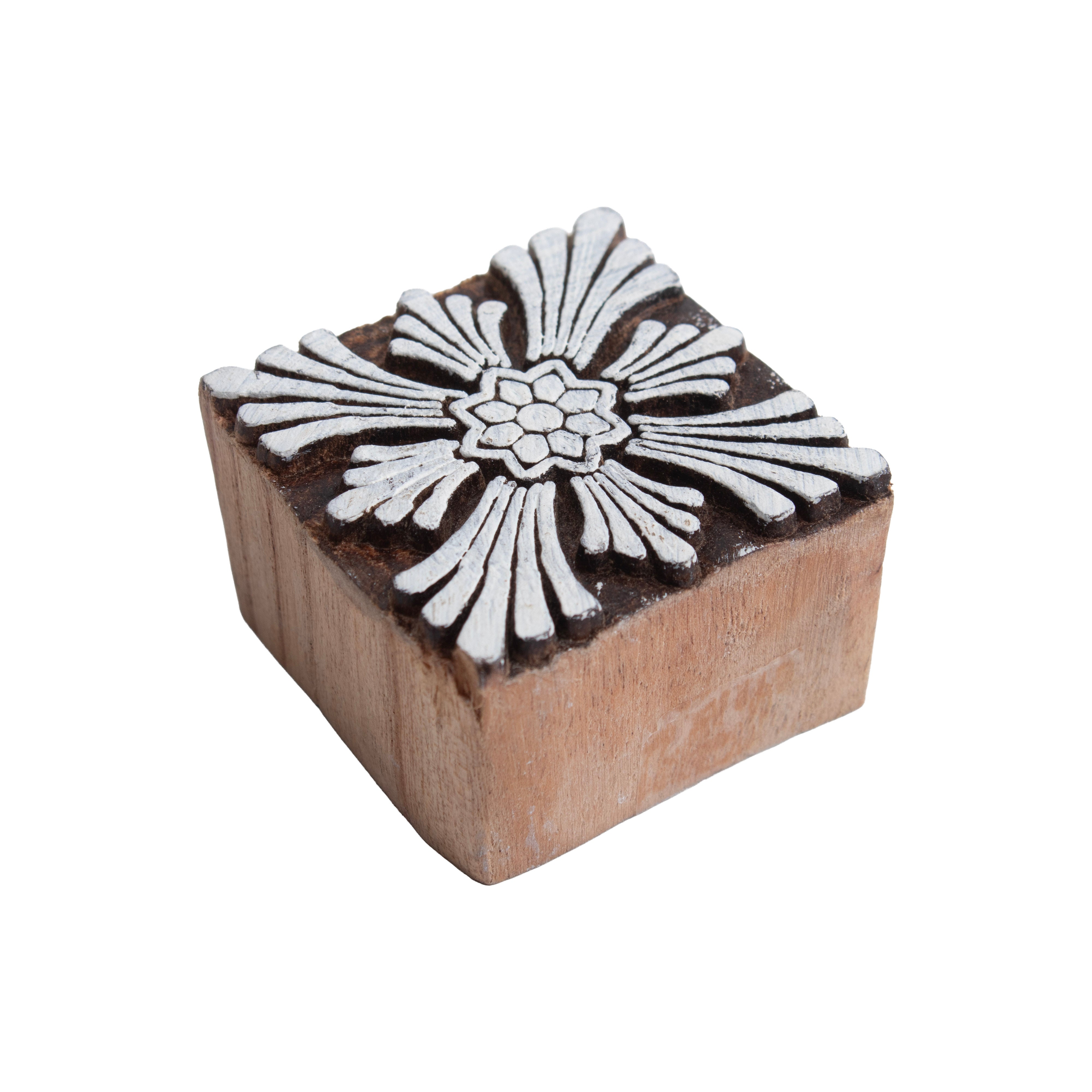 Hand Carved Wooden Printing Block Rustic Flora 2.5inch Dia 1pc