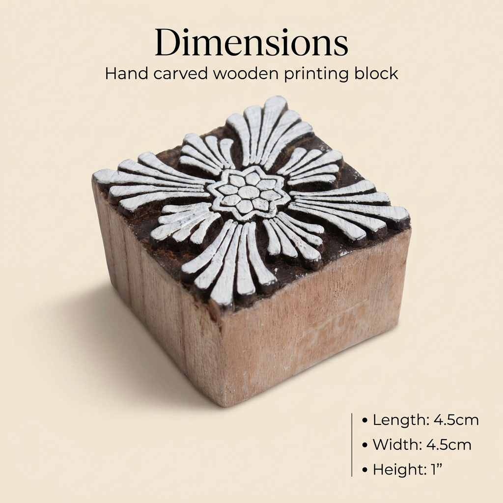 Hand Carved Wooden Printing Block Rustic Flora 2.5inch Dia 1pc