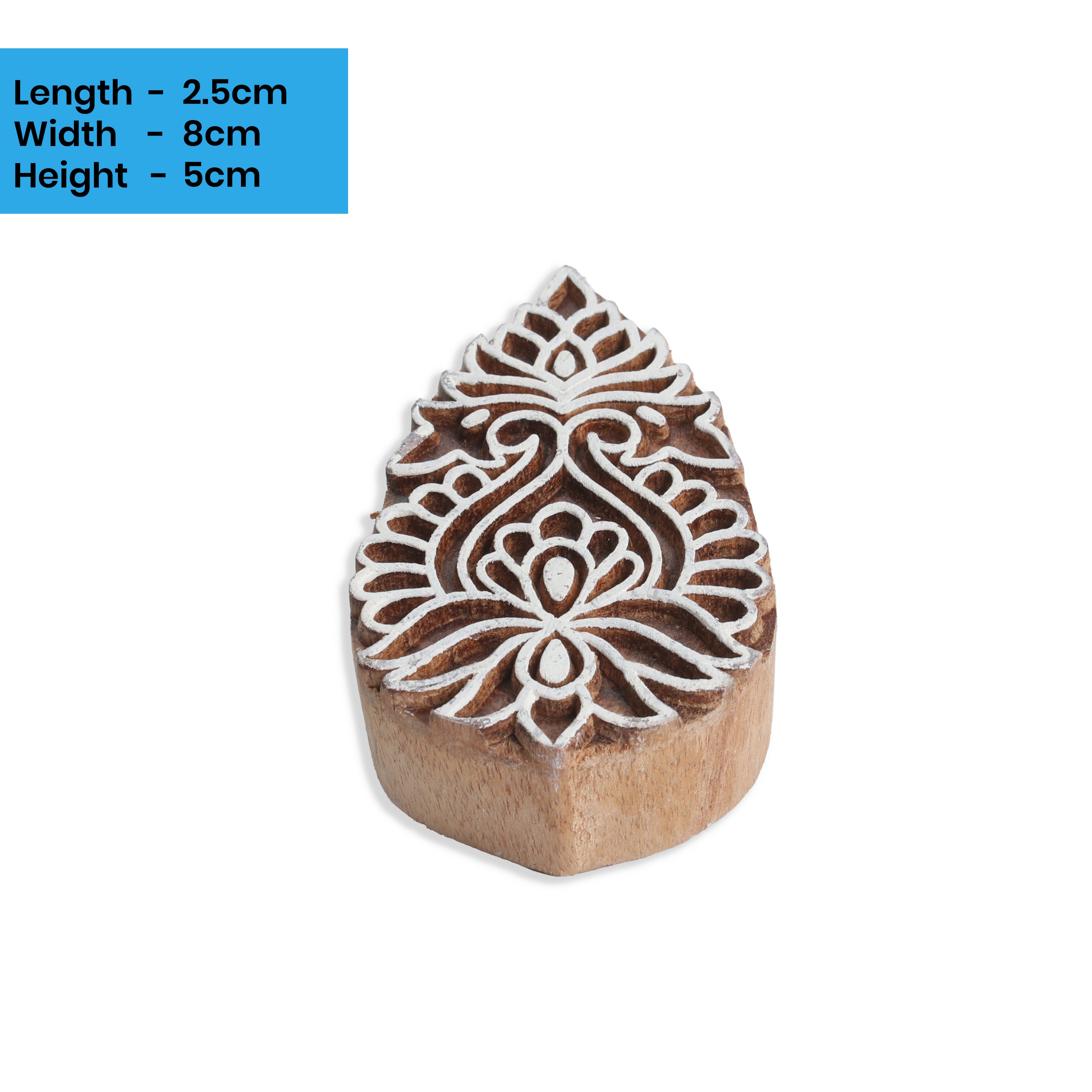 Hand Carved Wooden Printing Block Antique Petals W 1.5inch X L 2.5inch 1pc