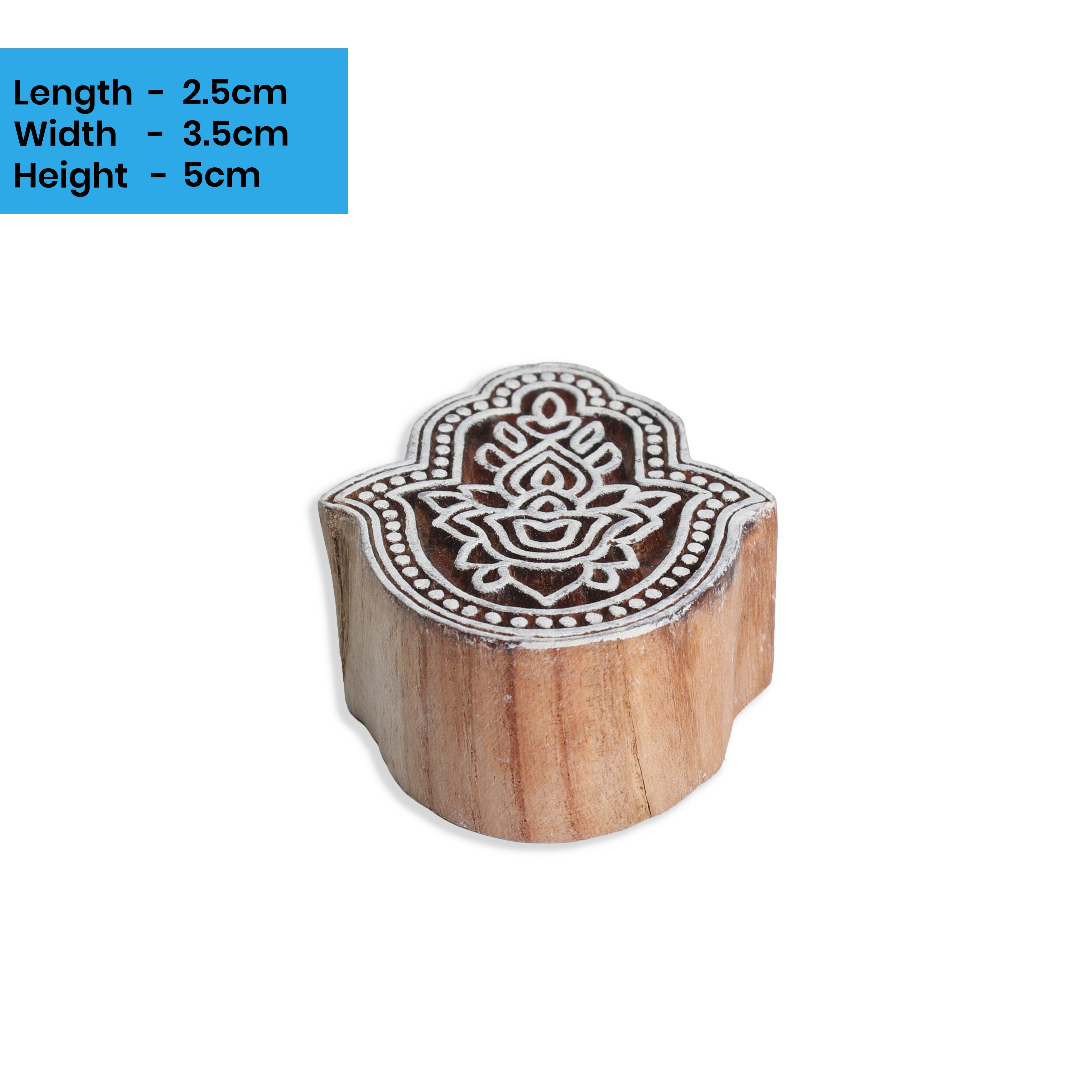 Hand Carved Wooden Printing Block Hamsa Hand W 1.5inch X L 2.5inch 1pc