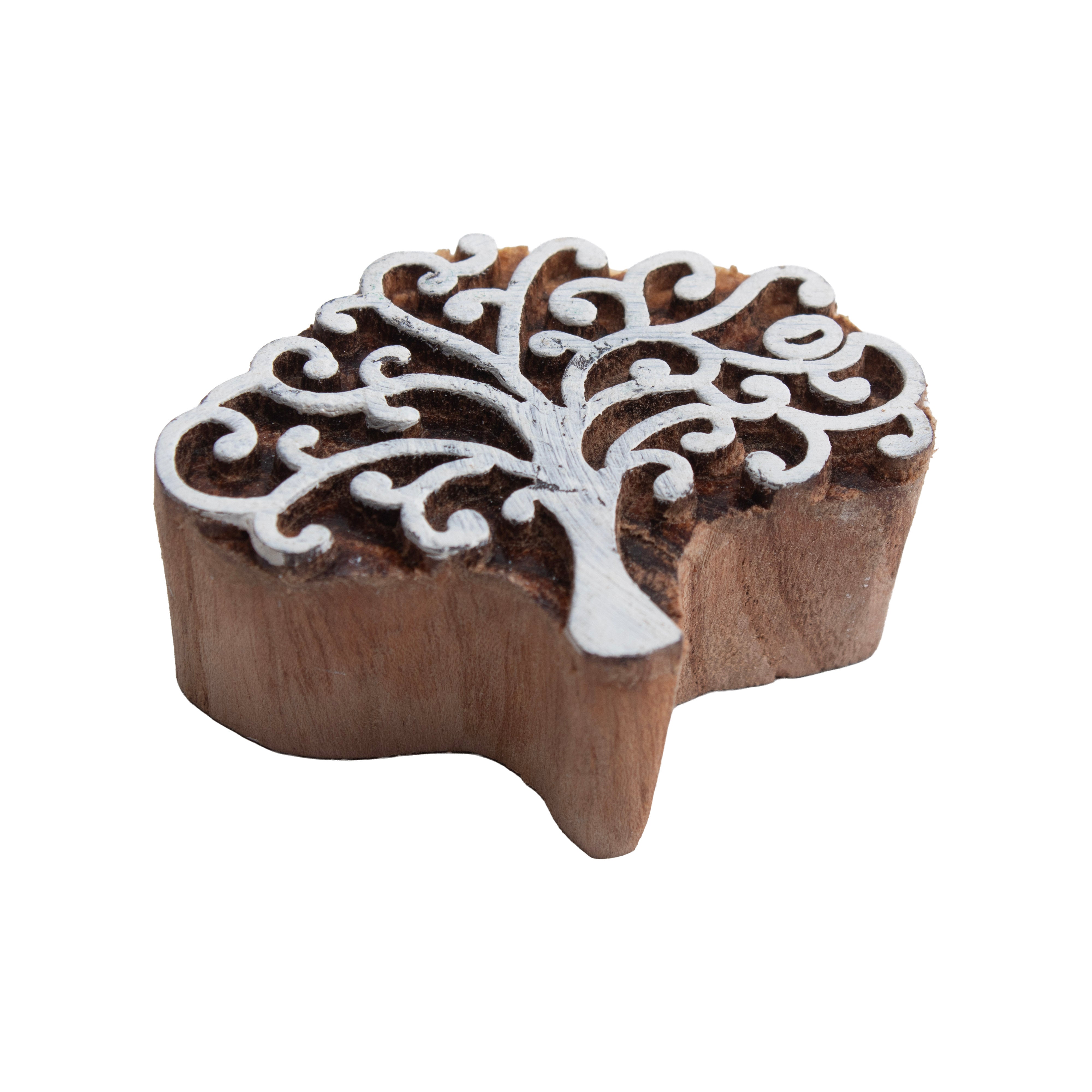 Hand Carved Wooden Printing Block Curly Tree W 1.5inch X L 2.5inch 1pc