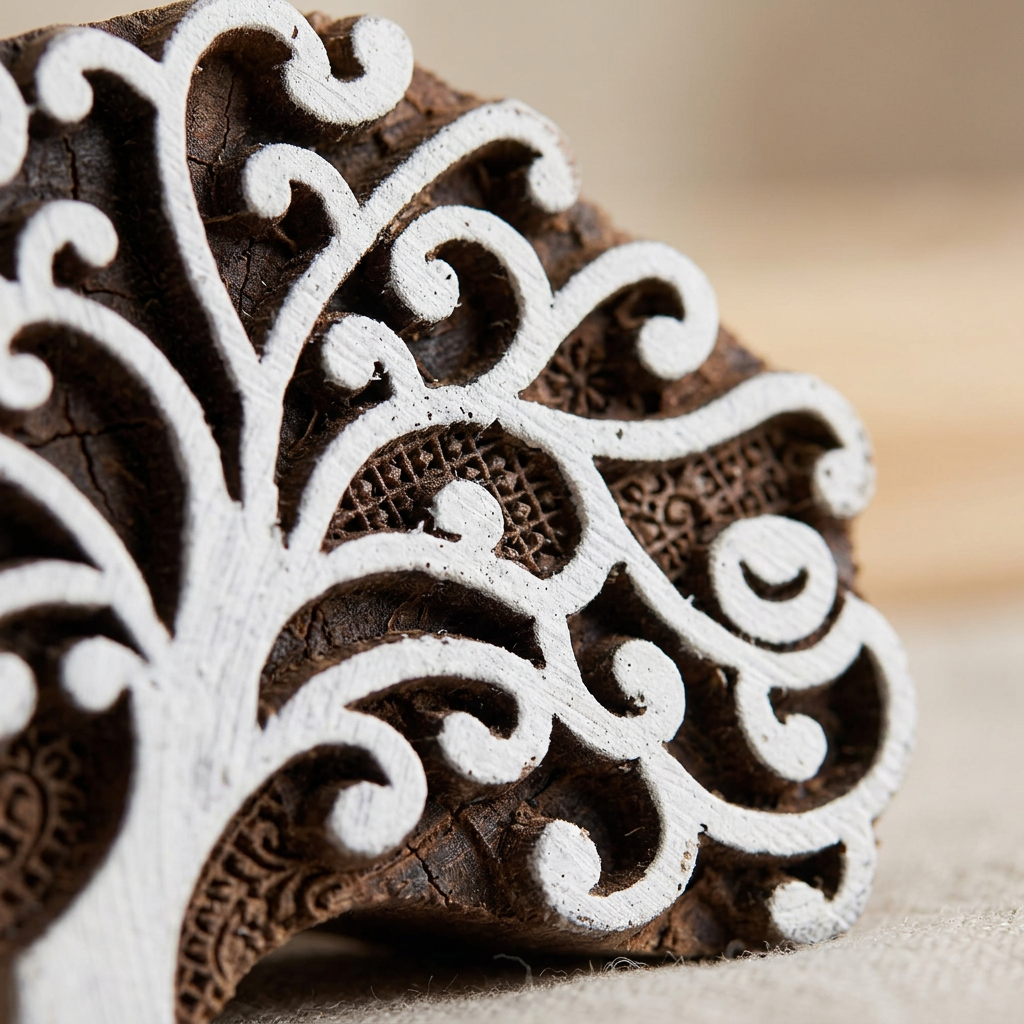 Hand Carved Wooden Printing Block Curly Tree W 1.5inch X L 2.5inch 1pc
