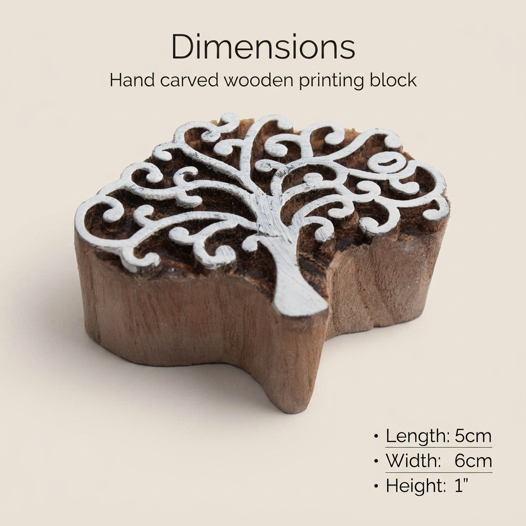 Hand Carved Wooden Printing Block Curly Tree W 1.5inch X L 2.5inch 1pc