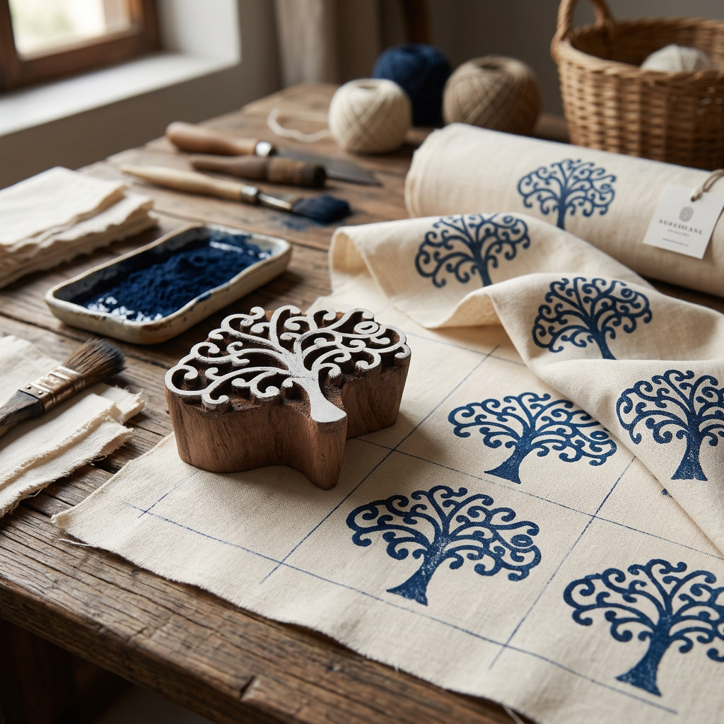Hand Carved Wooden Printing Block Curly Tree W 1.5inch X L 2.5inch 1pc