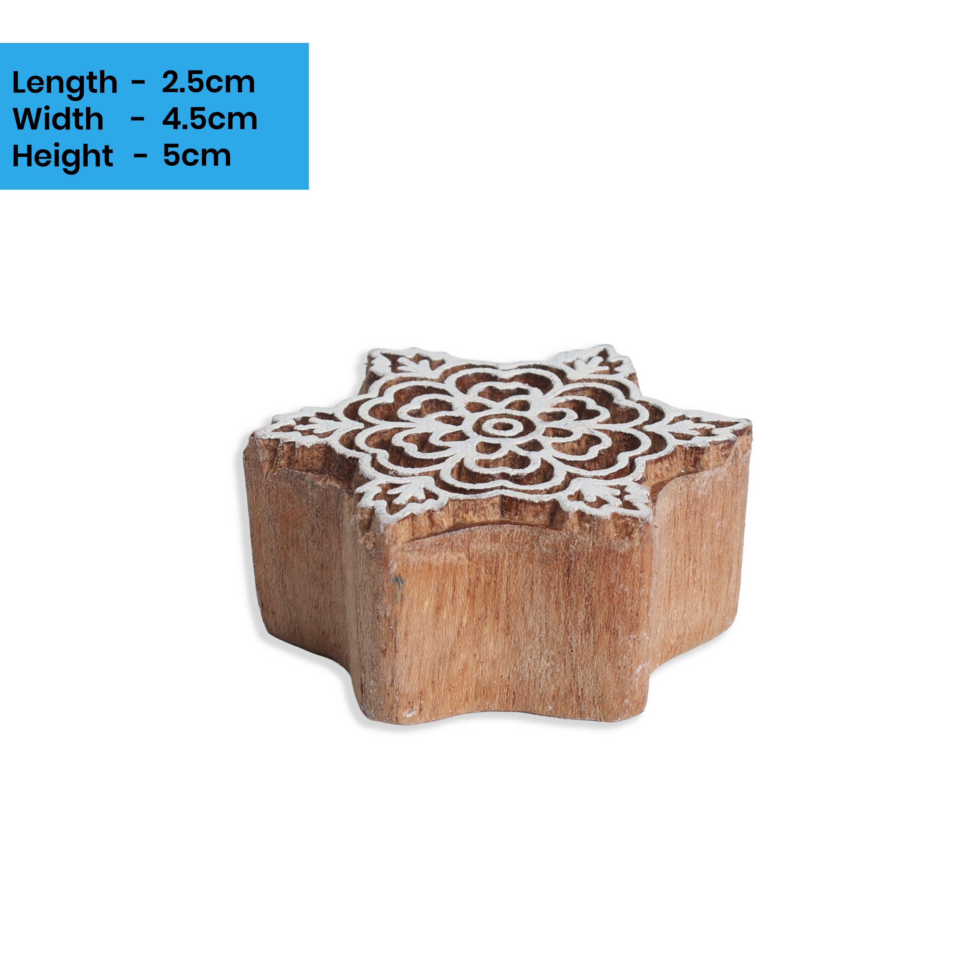 Hand Carved Wooden Printing Block Floral Swirl W 1.5inch X L 2.5inch 1pc