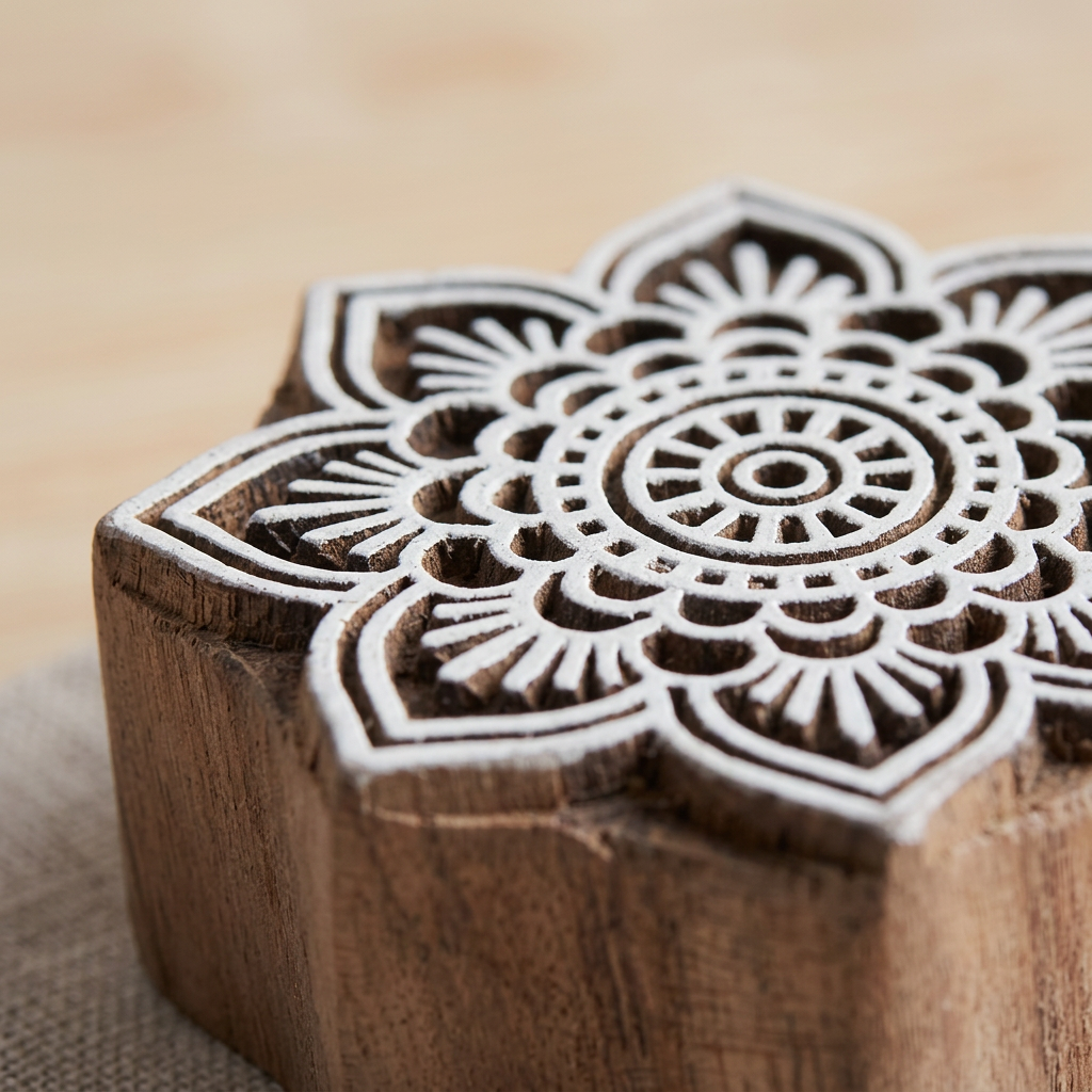 Hand Carved Wooden Printing Block Ethnic Sunflower W 2.5inch X L 2.5inch 1pc