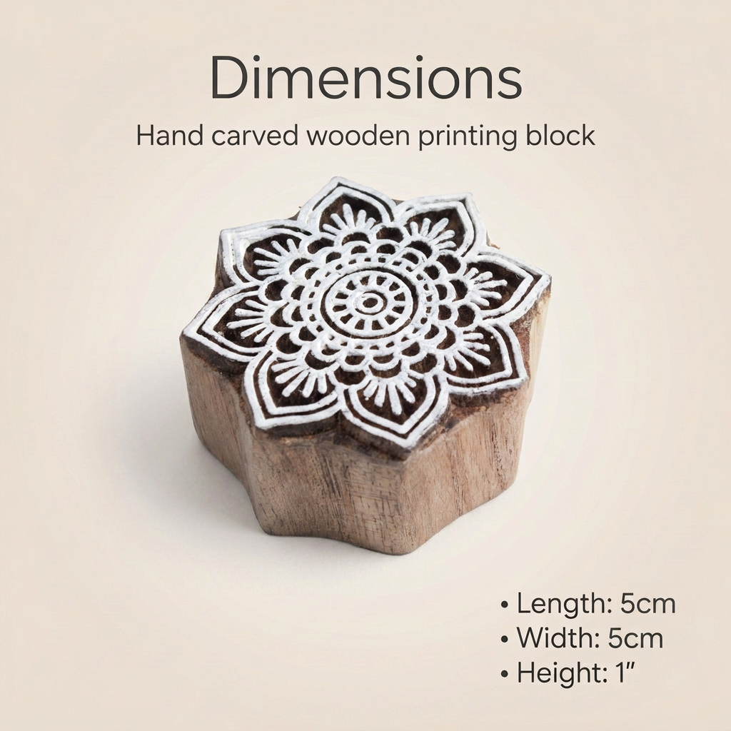 Hand Carved Wooden Printing Block Ethnic Sunflower W 2.5inch X L 2.5inch 1pc