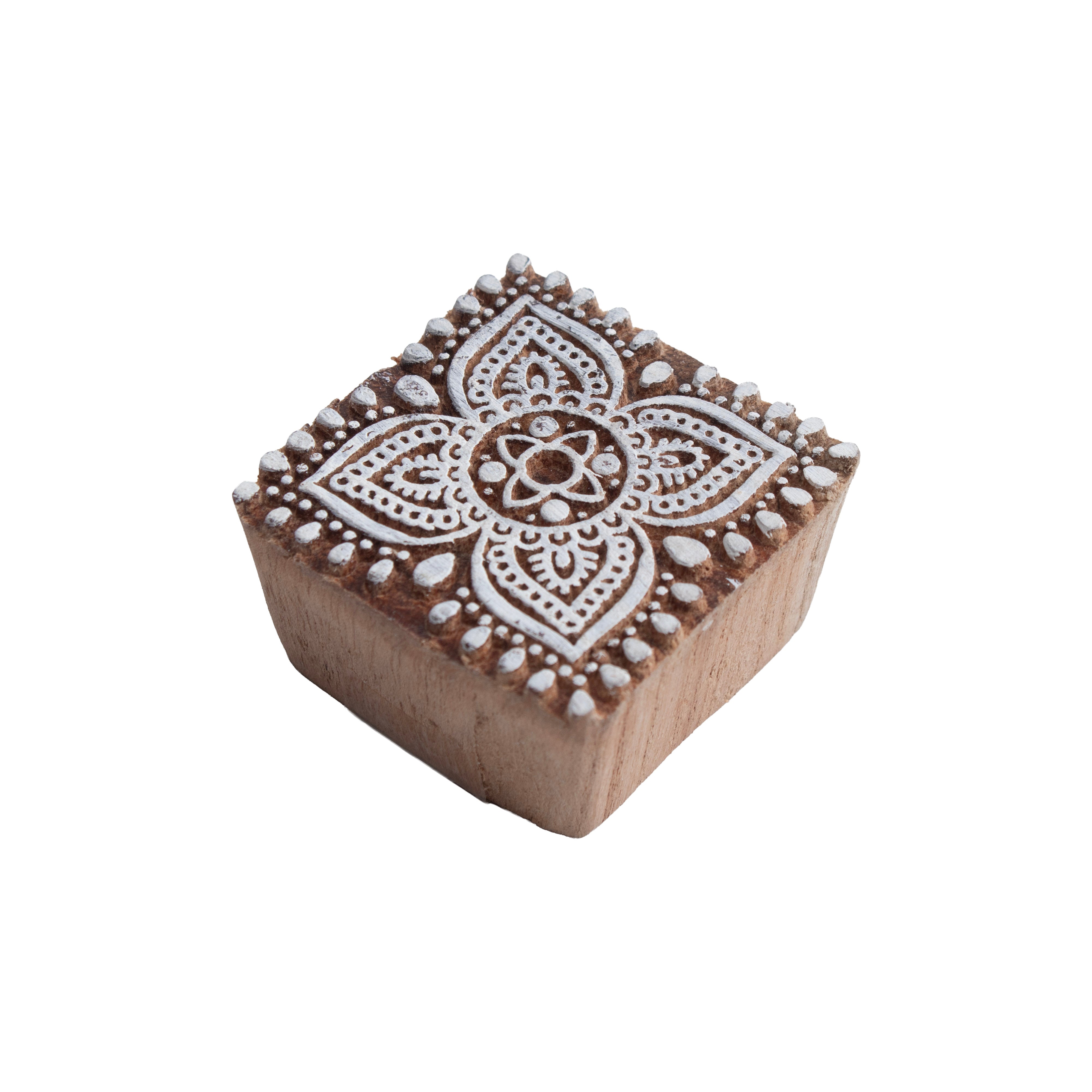 Hand Carved Wooden Printing Block Harmony Petals W 2.5inch X L 2.5inch 1pc