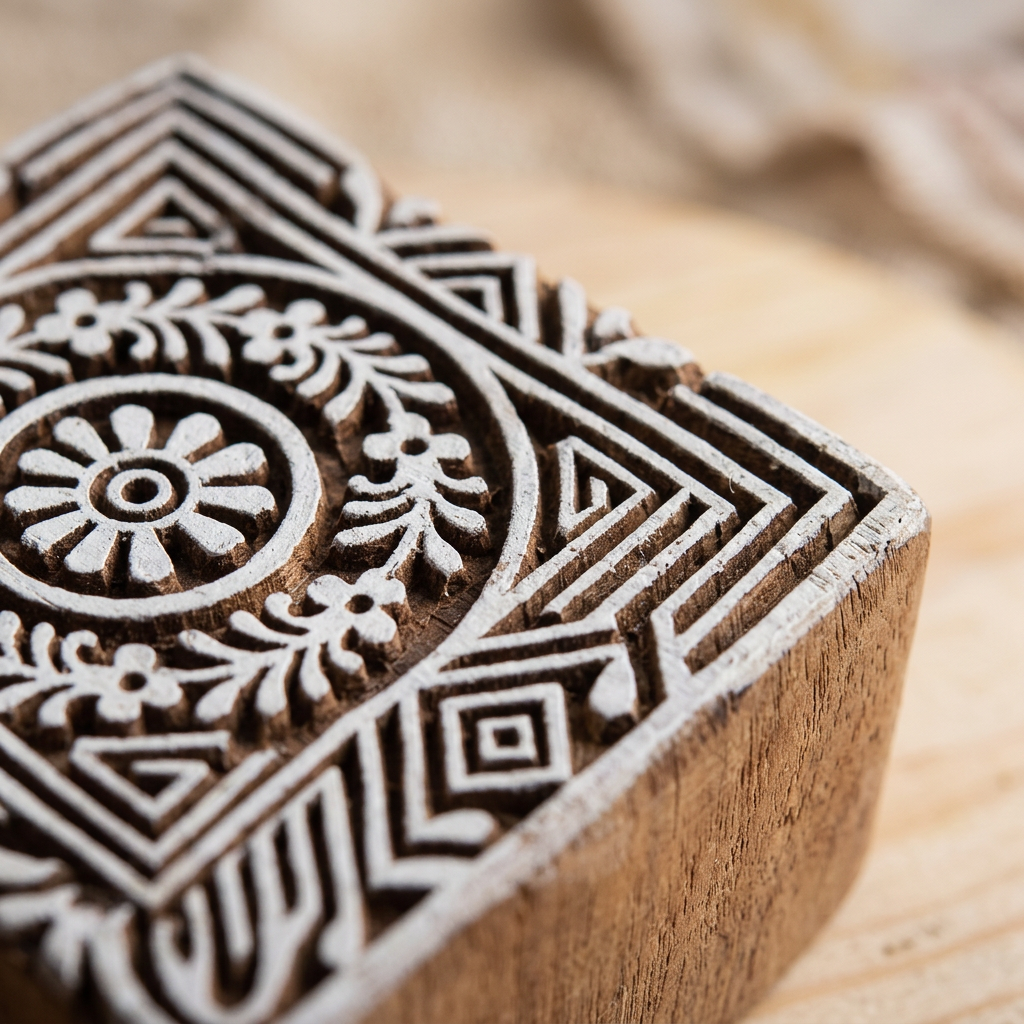 Hand Carved Wooden Printing Block Harmony Petals W 2.5inch X L 2.5inch 1pc