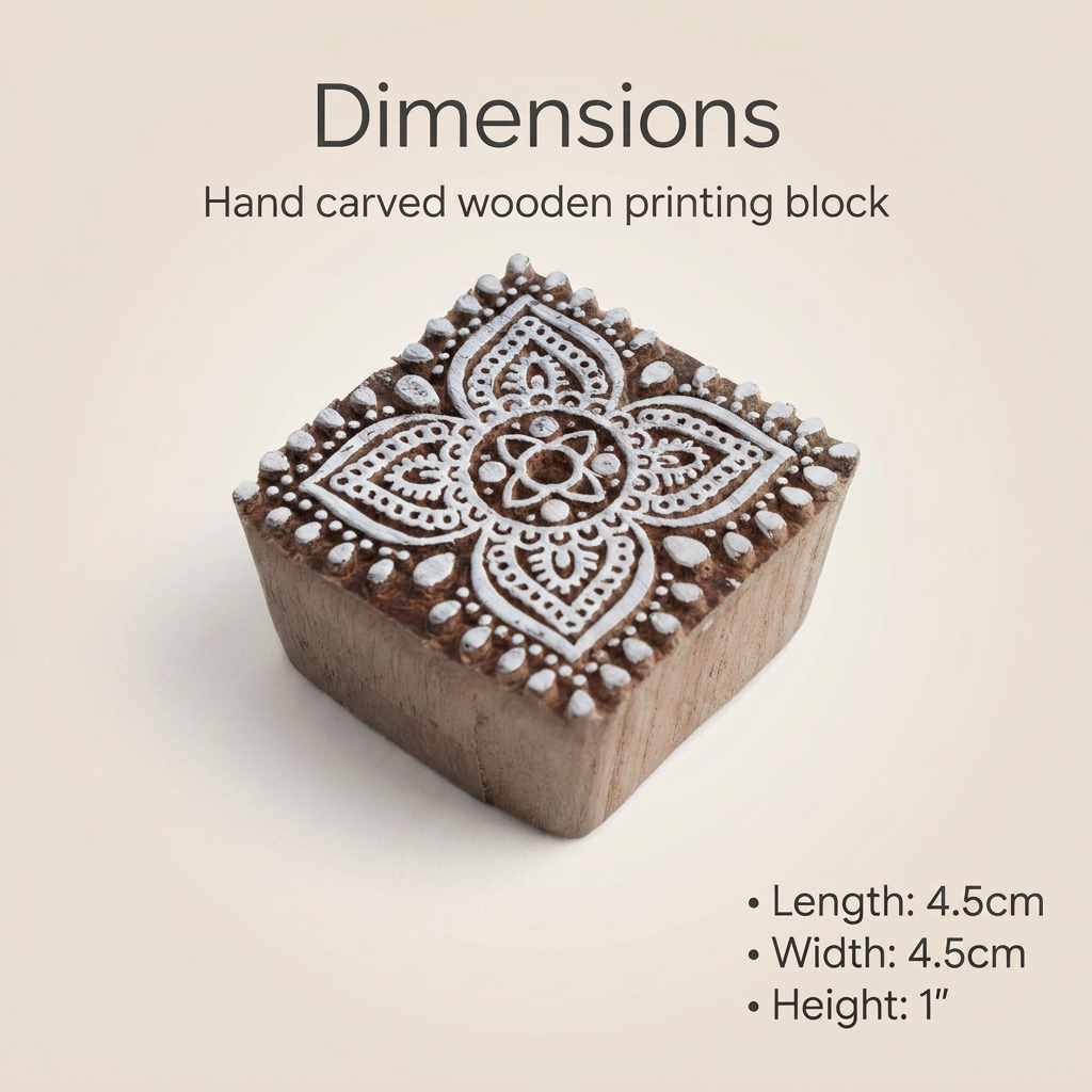 Hand Carved Wooden Printing Block Harmony Petals W 2.5inch X L 2.5inch 1pc