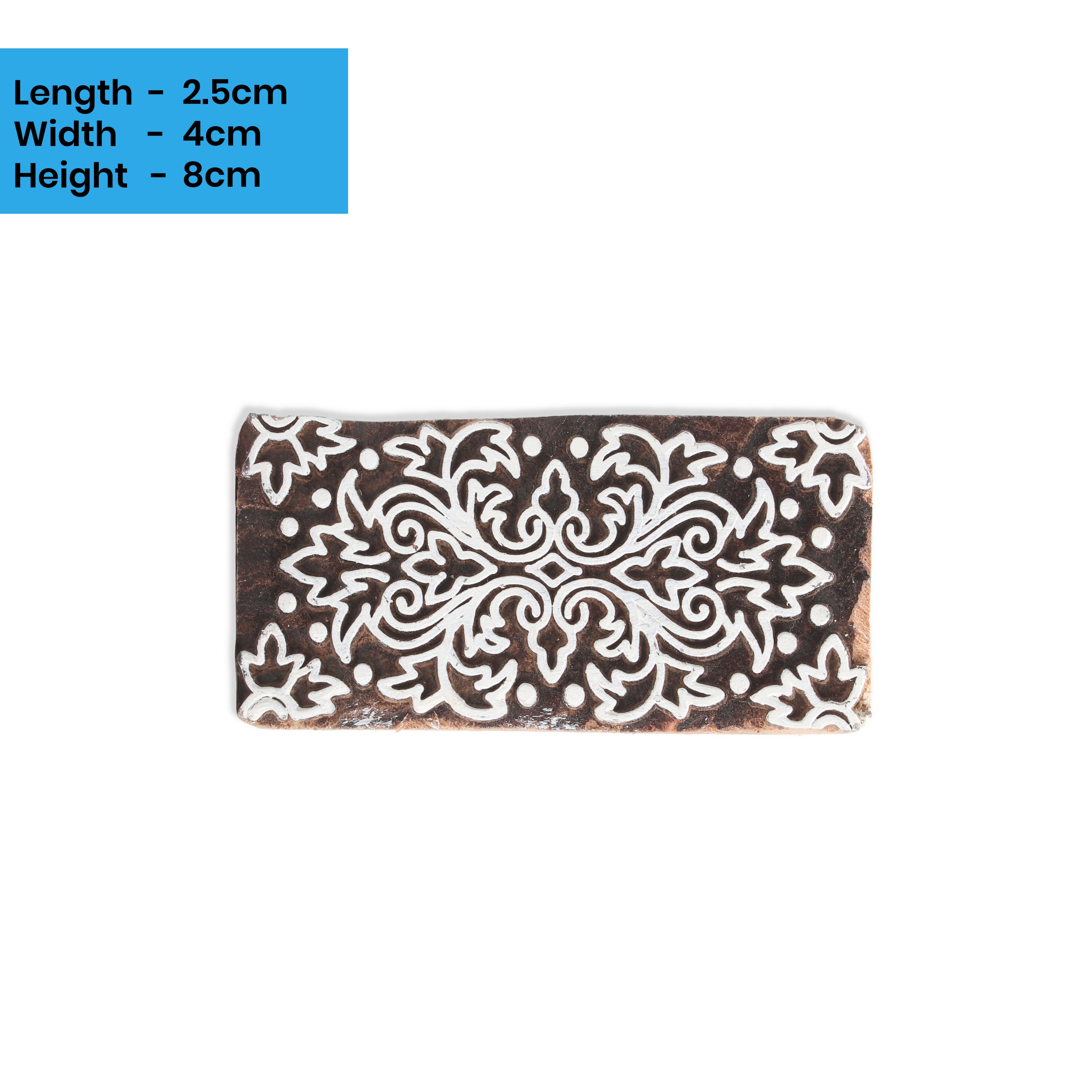 Hand Carved Wooden Printing Block Floral Echo W 1.5inch X L 3inch 1pc