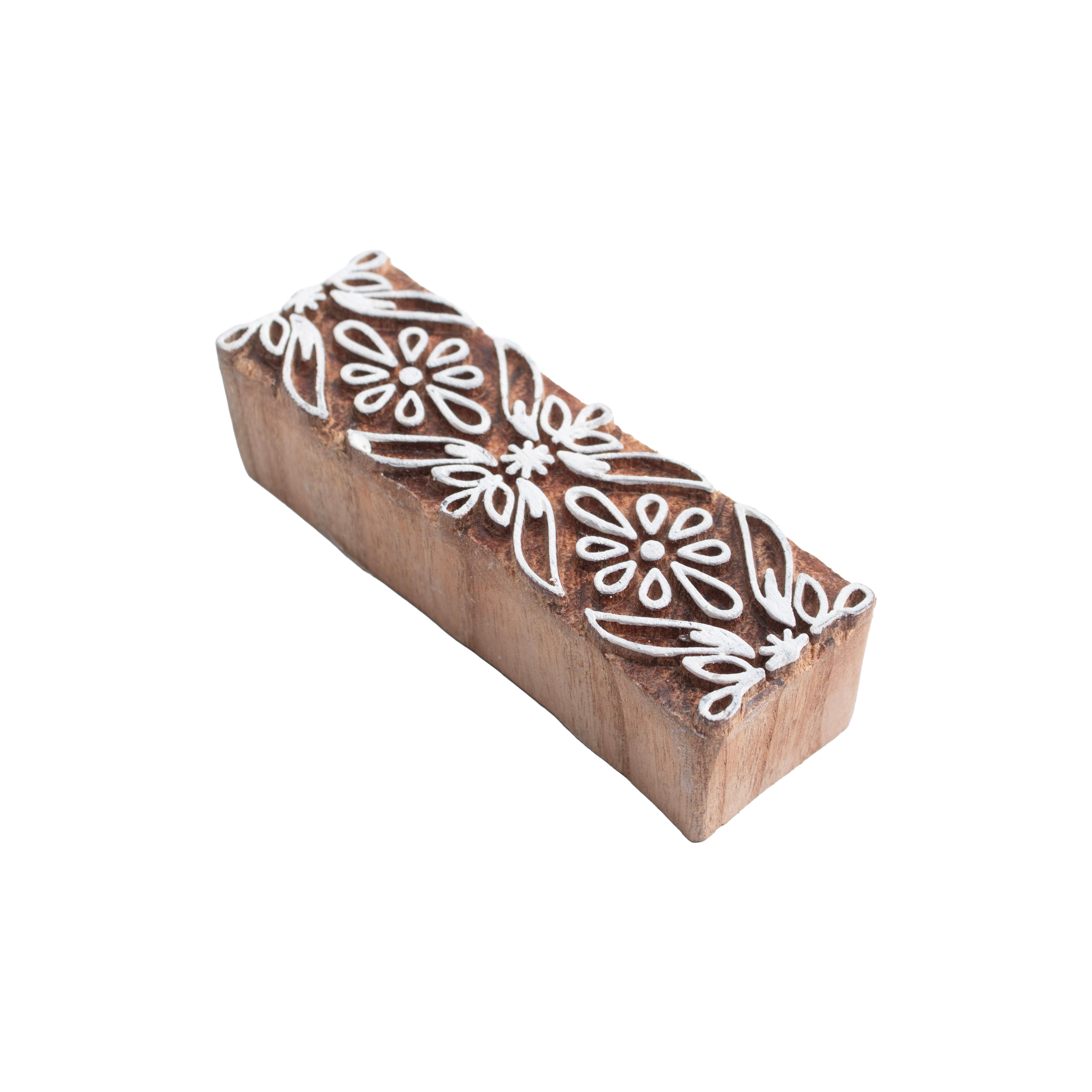 Hand Carved Wooden Printing Block Nature Bloom W 1.5inch X L 3inch 1pc