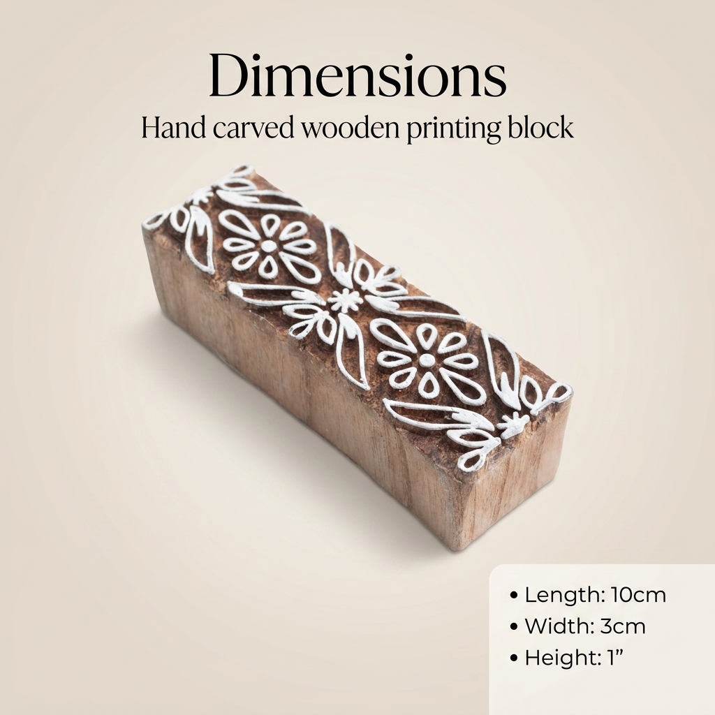 Hand Carved Wooden Printing Block Nature Bloom W 1.5inch X L 3inch 1pc