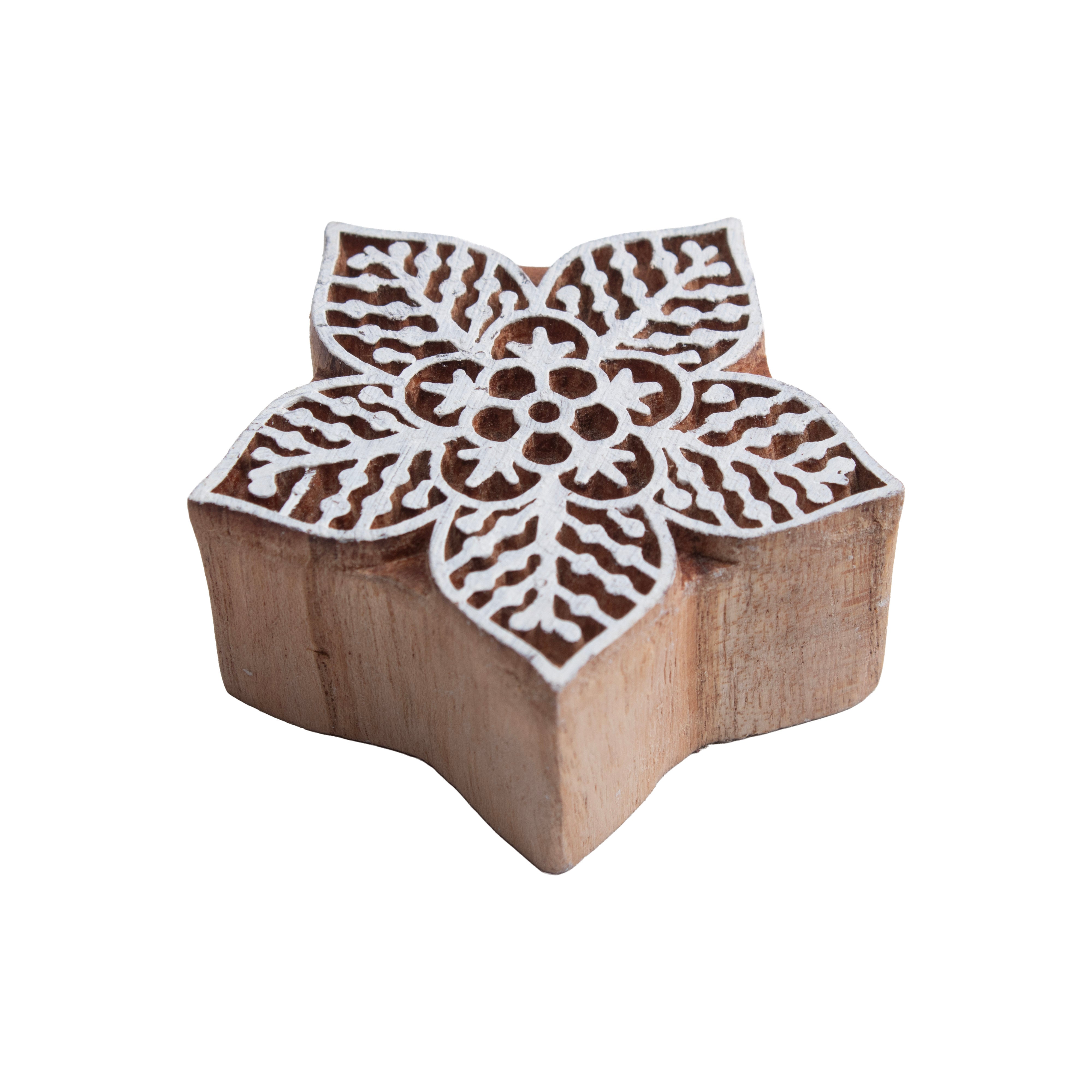 Hand Carved Wooden Printing Block Ornate Wildflower 3inch Dia 1pc