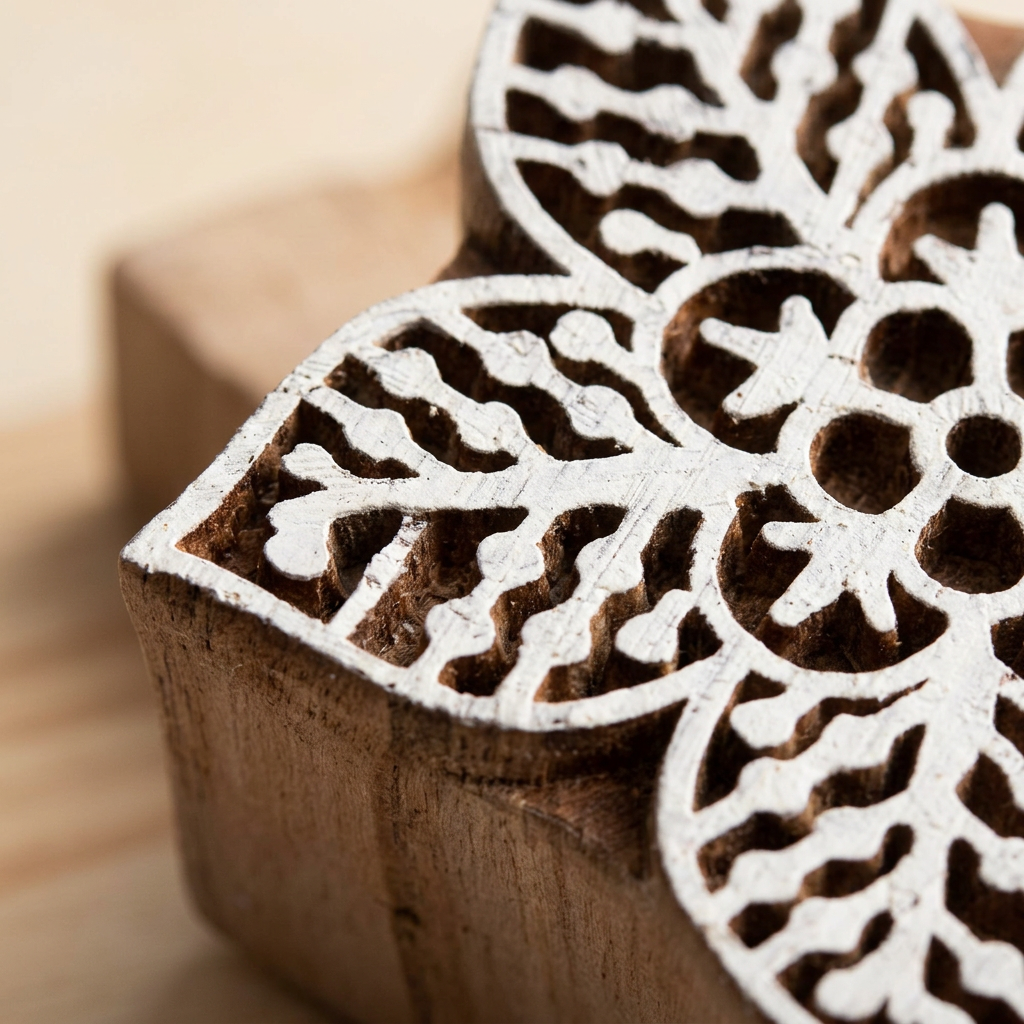 Hand Carved Wooden Printing Block Ornate Wildflower 3inch Dia 1pc