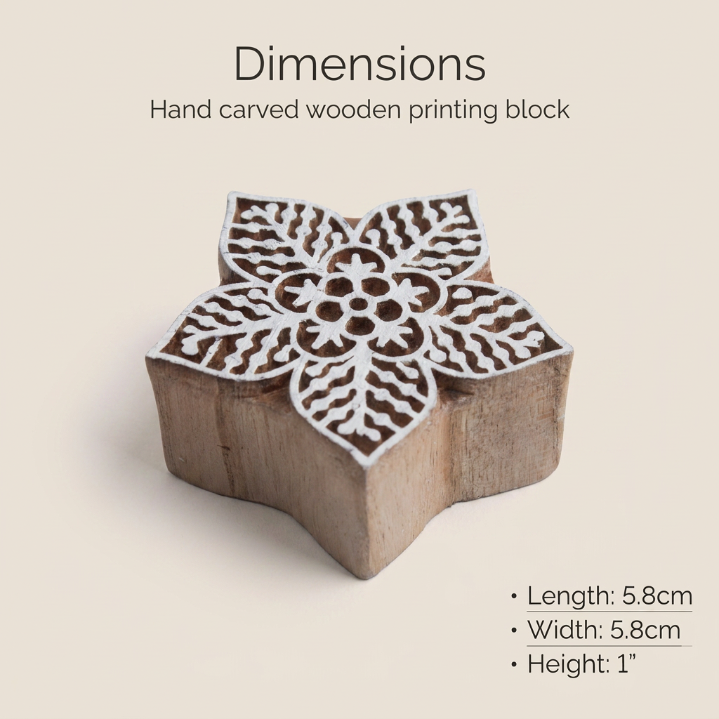 Hand Carved Wooden Printing Block Ornate Wildflower 3inch Dia 1pc