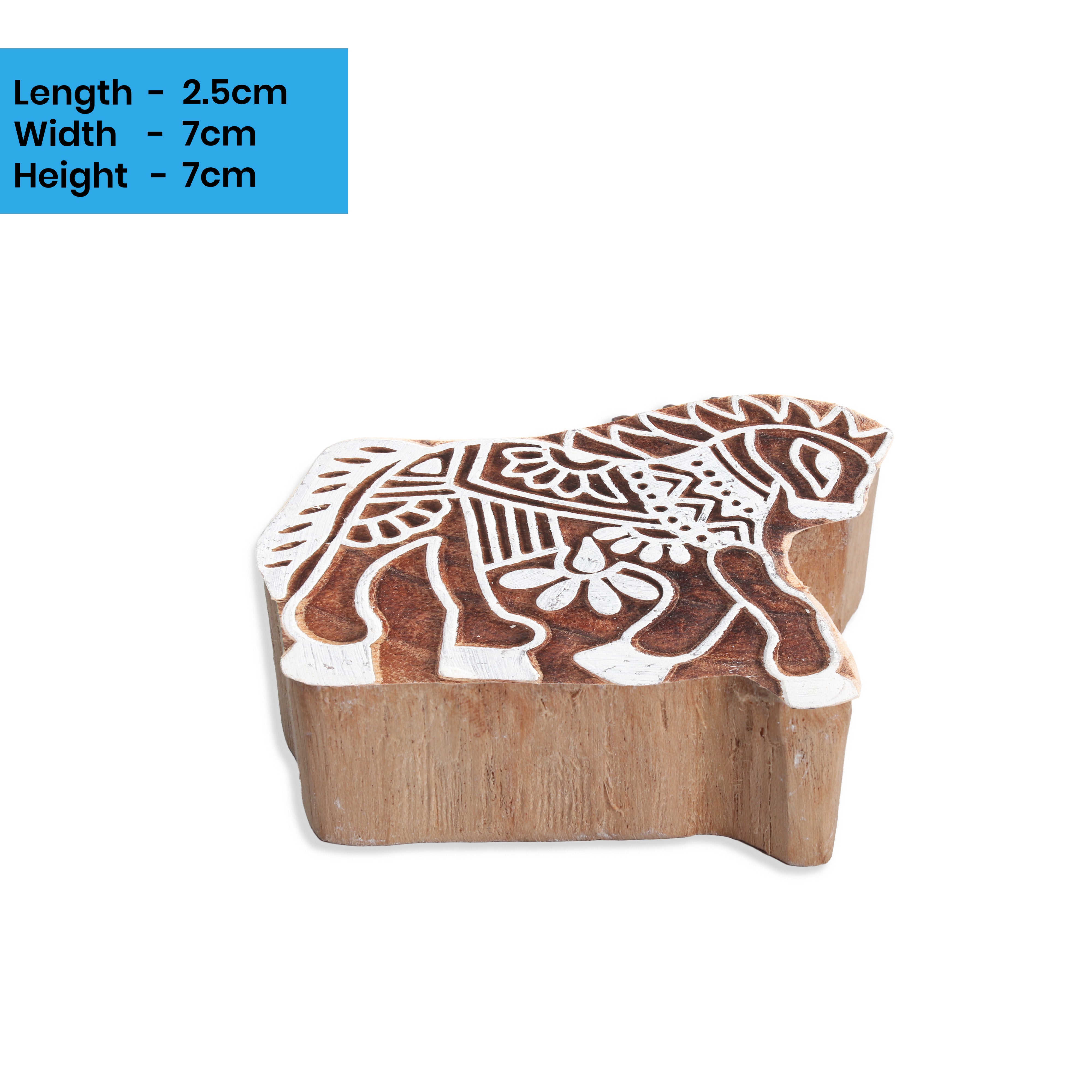 Hand Carved Wooden Printing Block Royal Horse W 2inch X L 3inch 1pc