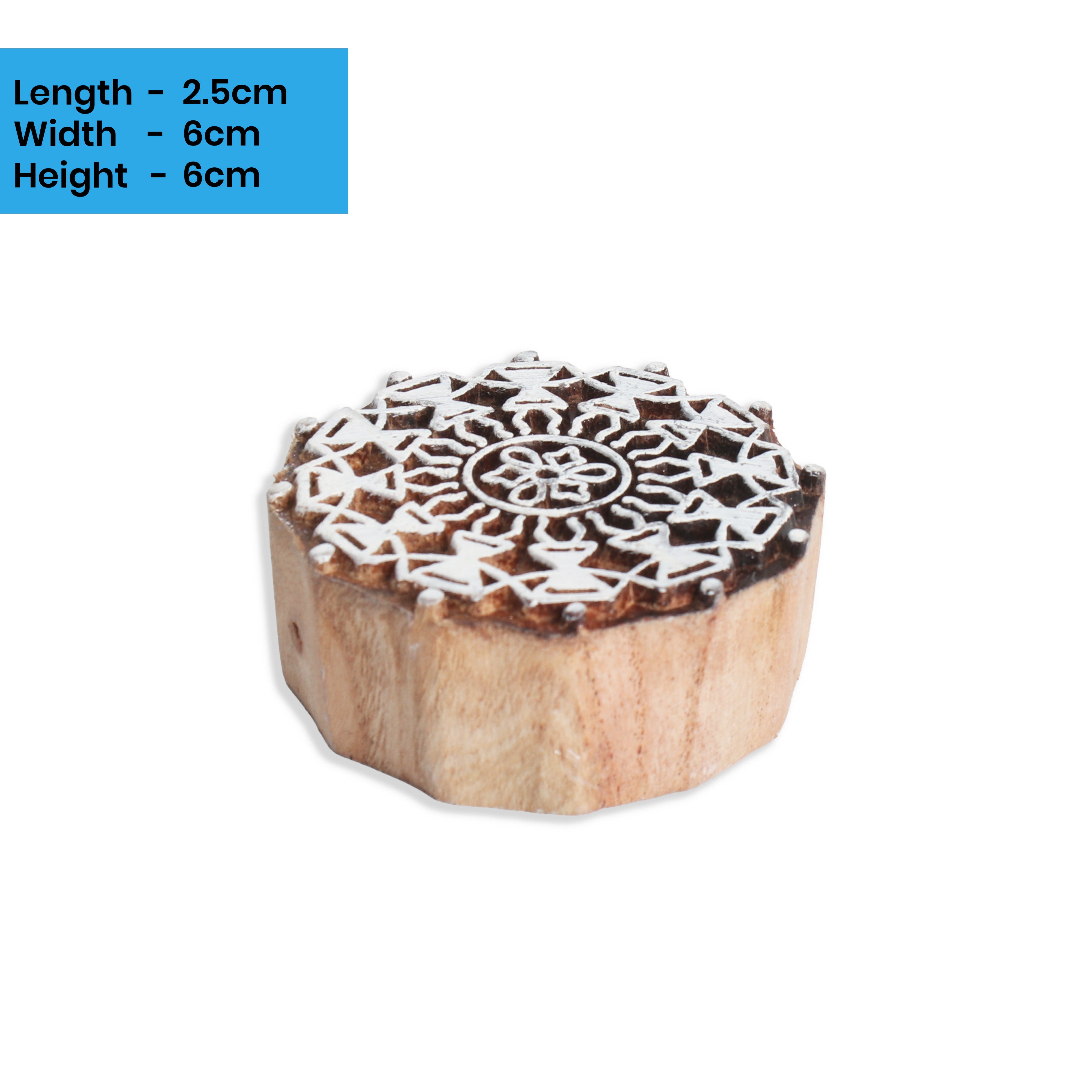 Hand Carved Wooden Printing Block Mandala Blossom 3inch Dia 1pc