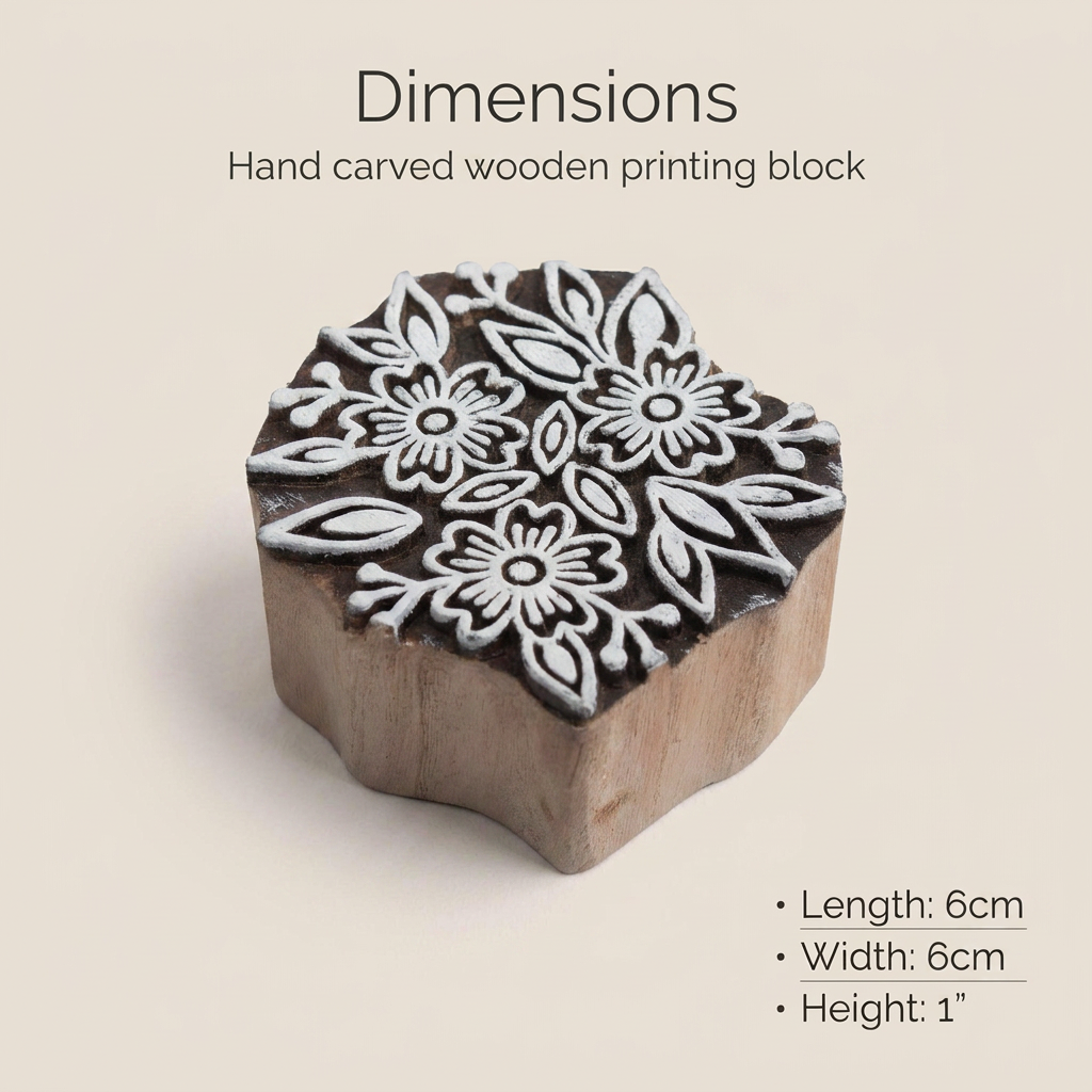 Hand Carved Wooden Printing Block Wildflower Bouquet 3inch Dia 1pc