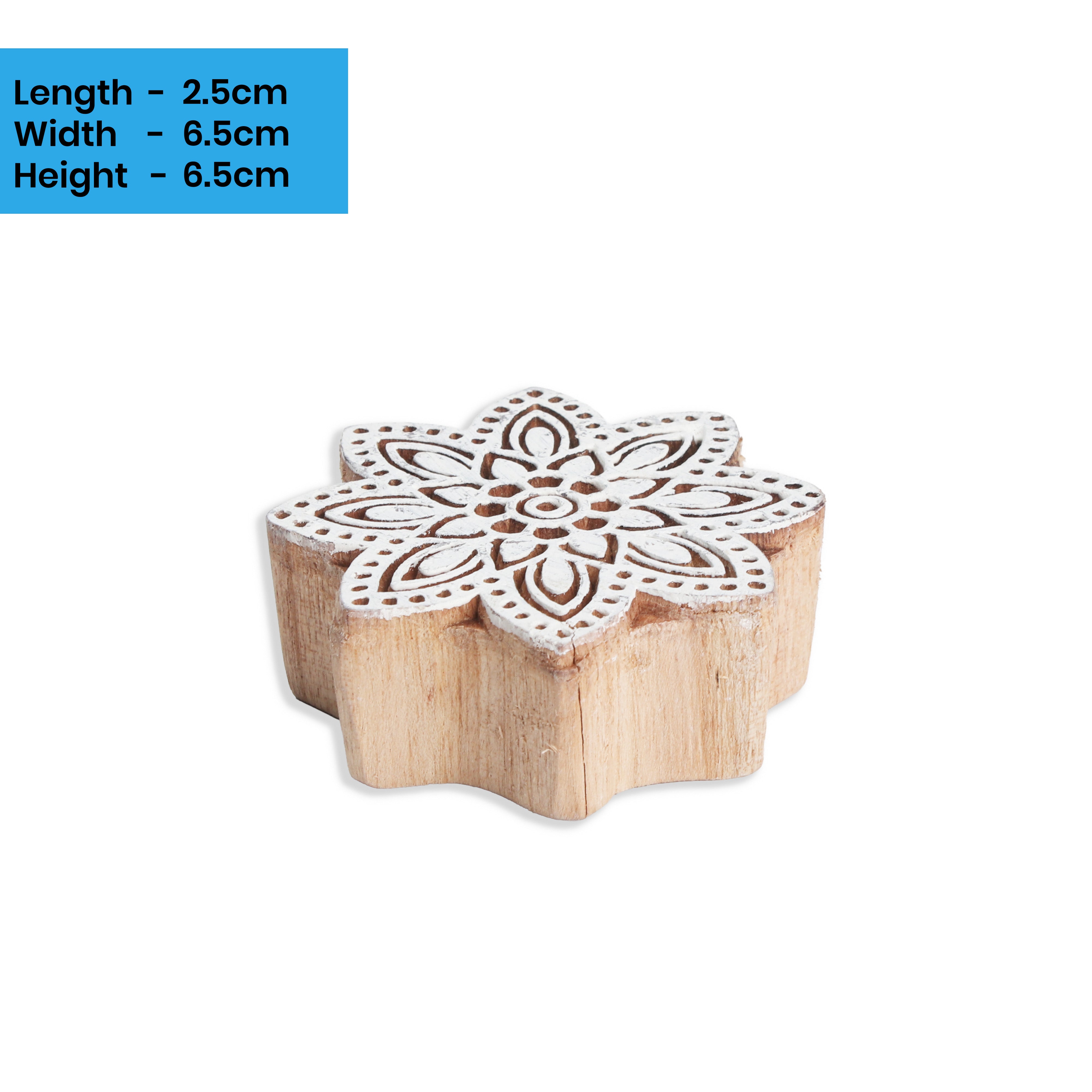 Hand Carved Wooden Printing Block Flora Star 3inch Dia 1pc