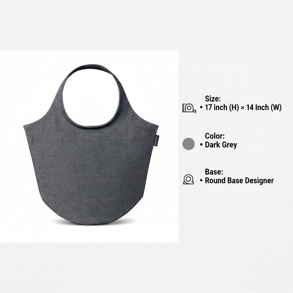 Round Base Designer Tote Bag Dark Grey 17 x14 1pc